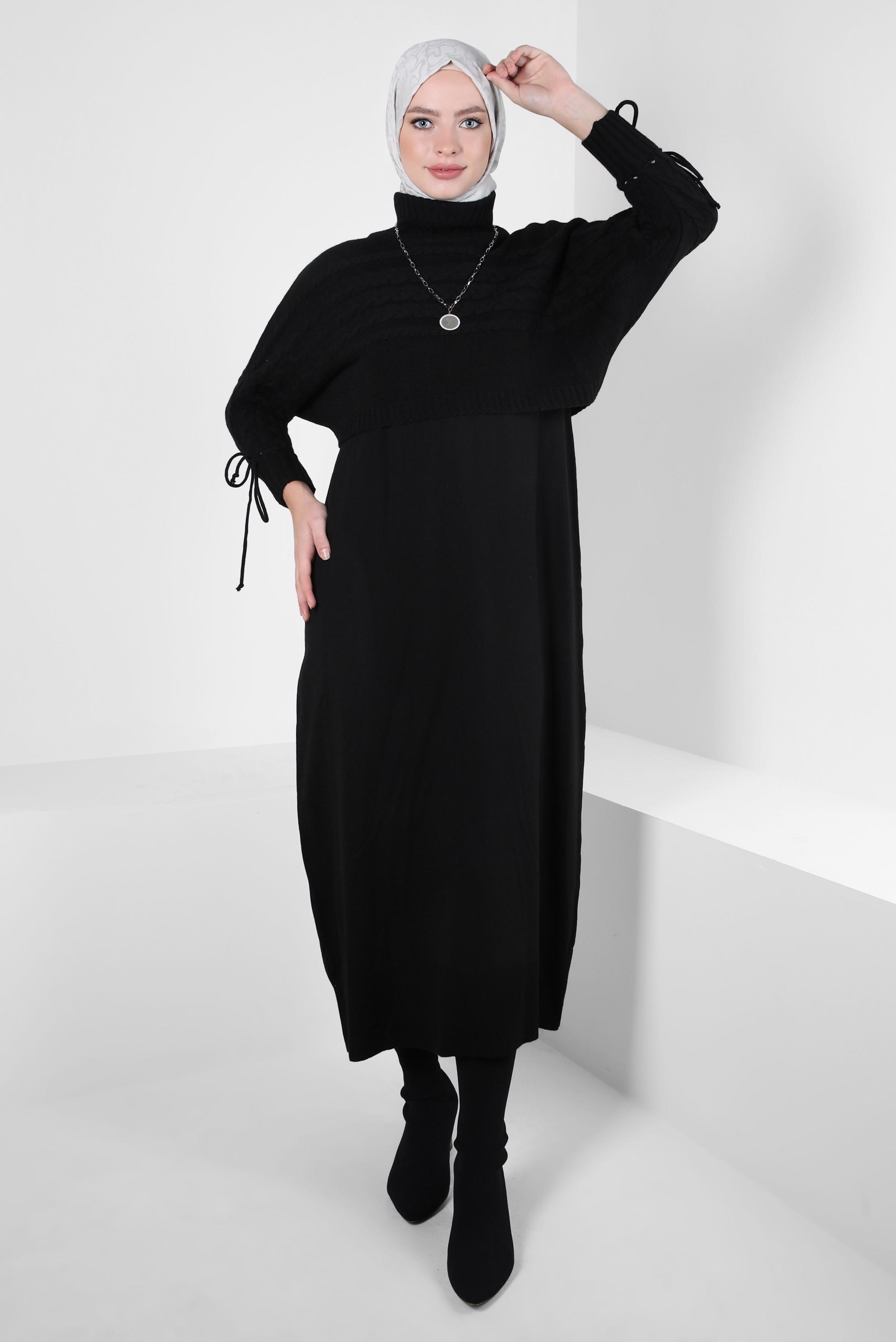 Hijab clothing BLACK KNITWEAR DRESS SUIT 44090