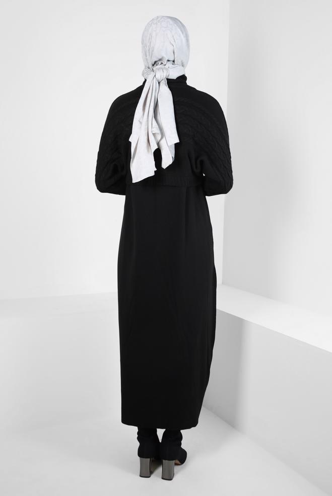 Hijab clothing BLACK KNITWEAR DRESS SUIT 44090 - ALVİNA