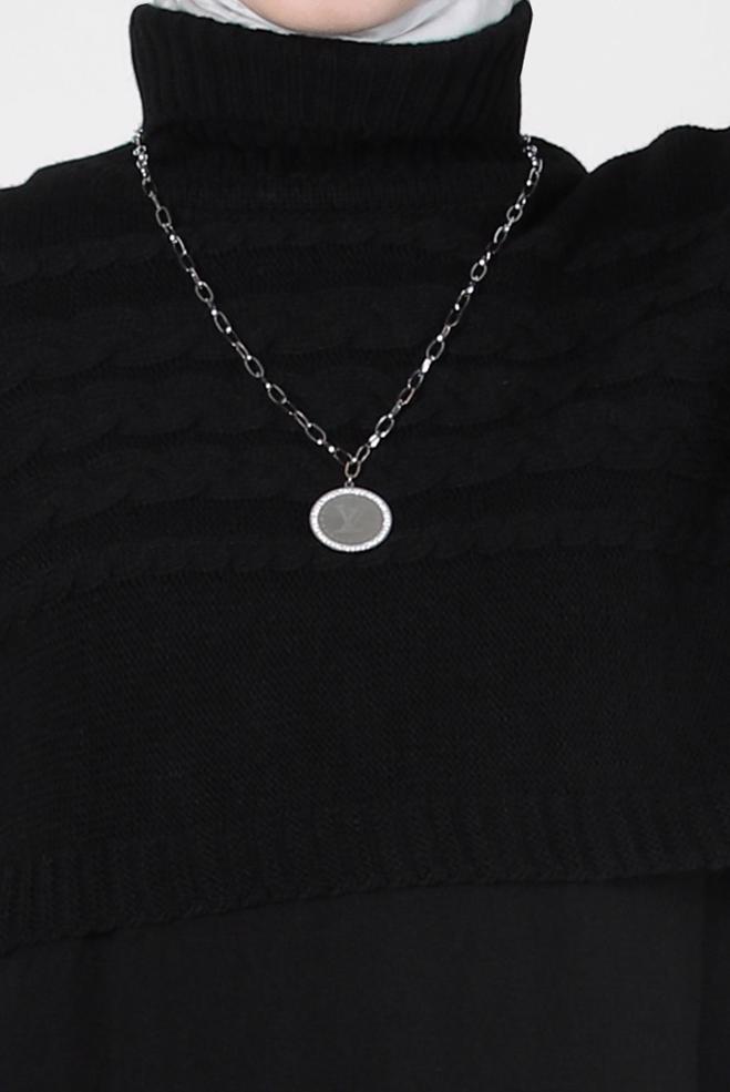 Hijab clothing BLACK KNITWEAR DRESS SUIT 44090 - ALVİNA