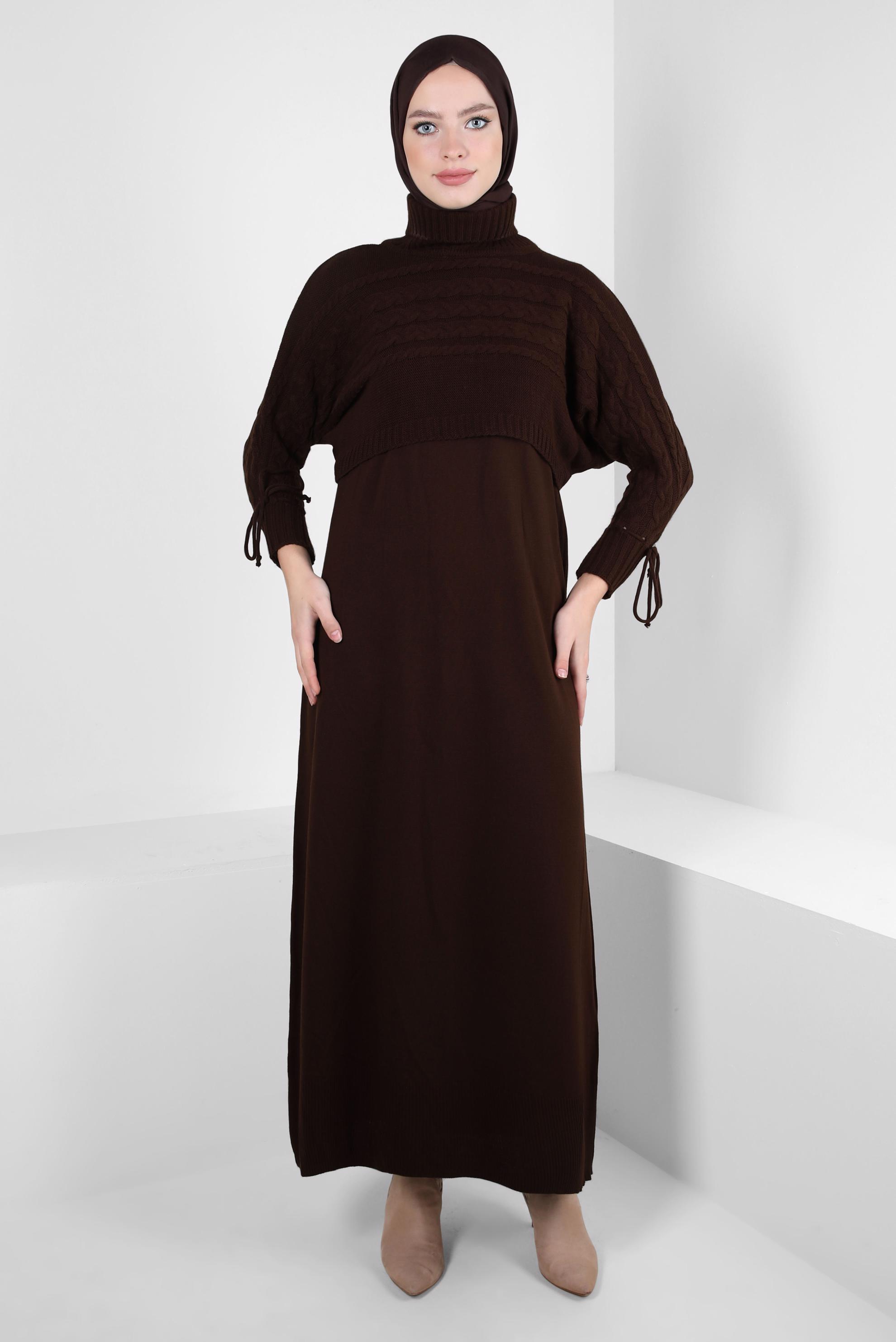 Hijab clothing BROWN KNITWEAR DRESS SUIT 44090