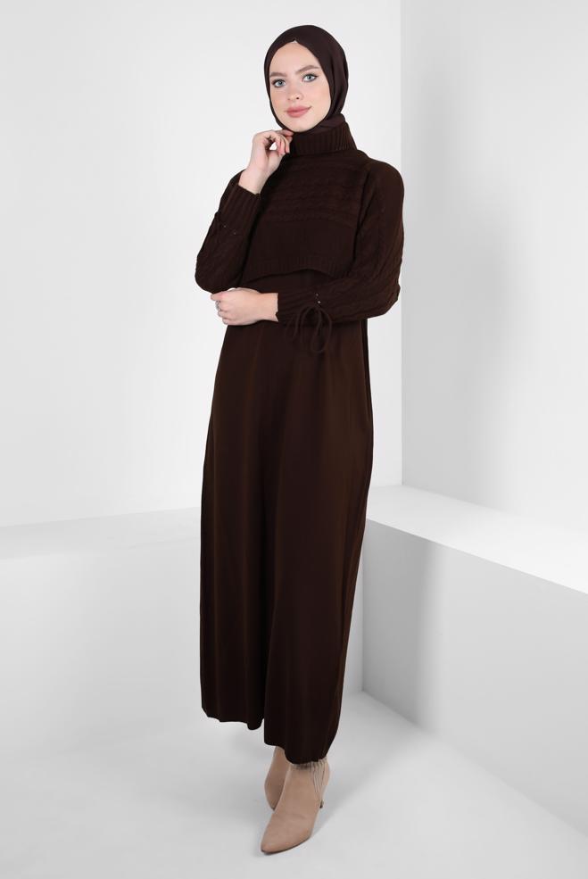 Hijab clothing BROWN KNITWEAR DRESS SUIT 44090 - ALVİNA