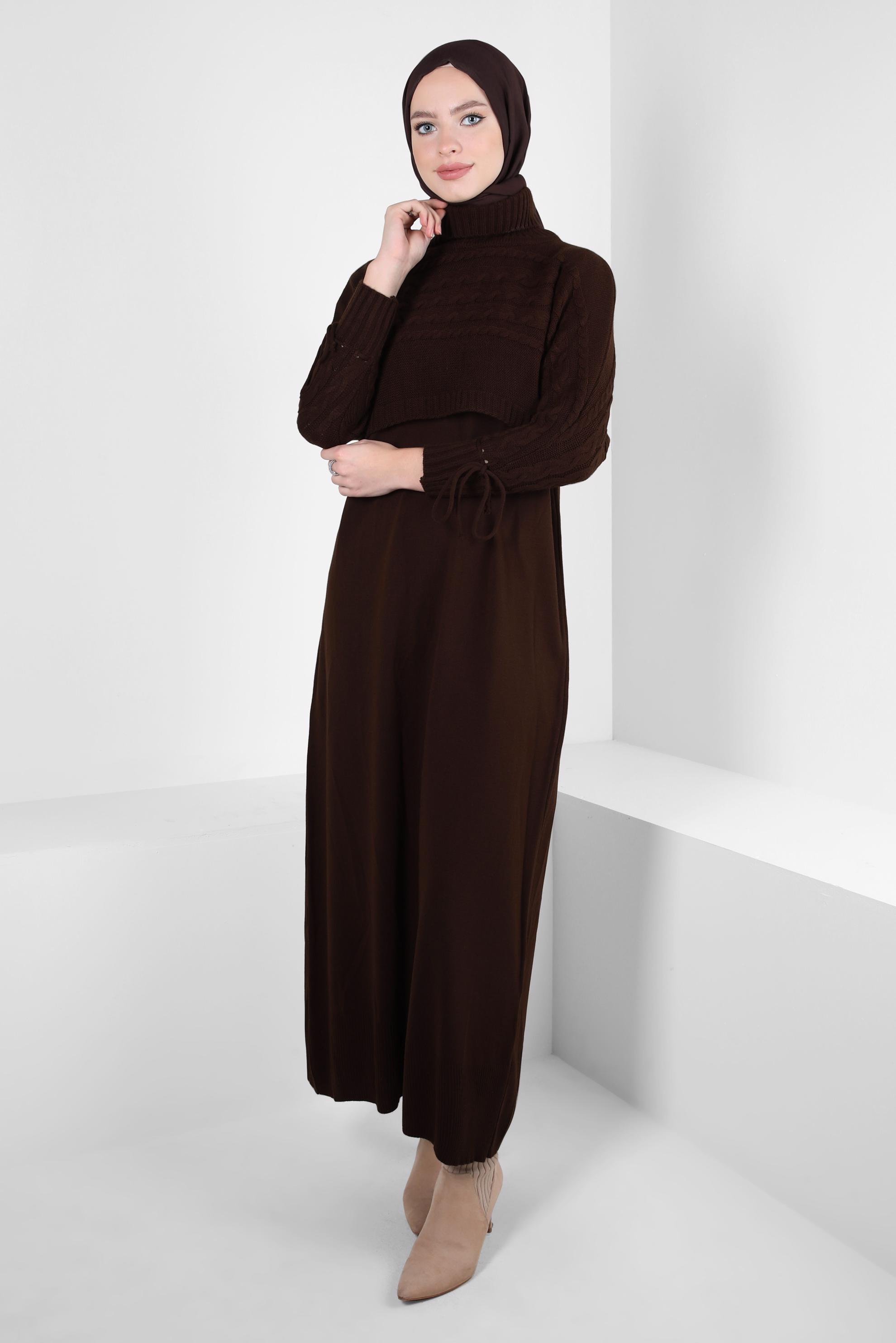 Hijab clothing BROWN KNITWEAR DRESS SUIT 44090