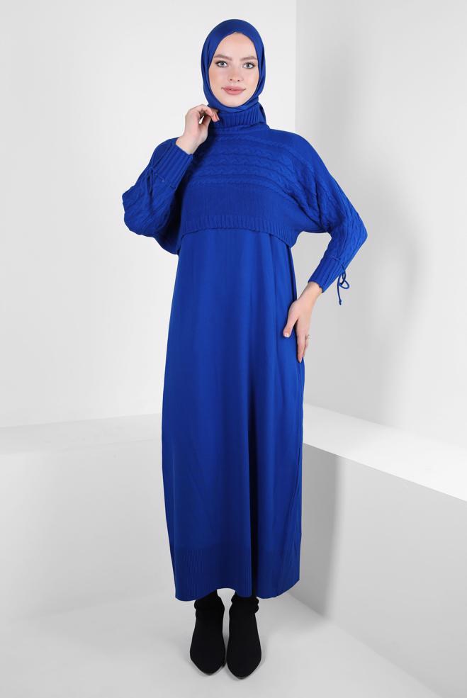 Hijab clothing NAVY BLUE KNITWEAR DRESS SUIT 44090 - ALVİNA
