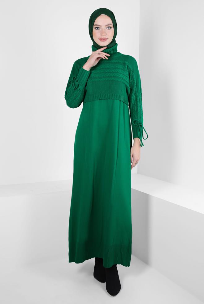 Hijab clothing GREEN KNITWEAR DRESS SUIT 44090 - ALVİNA