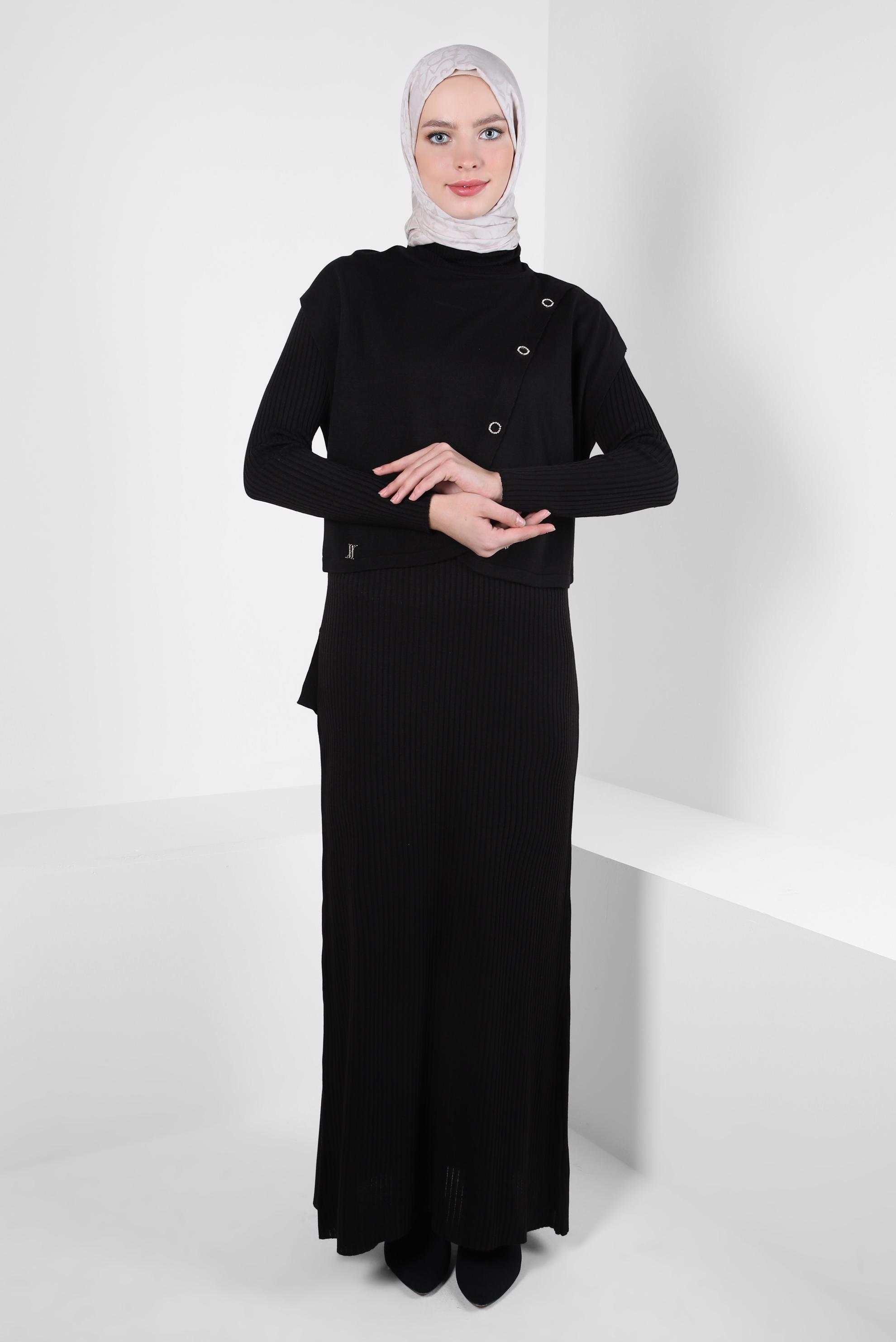 Hijab clothing BLACK KNITWEAR DRESS SUIT 44091