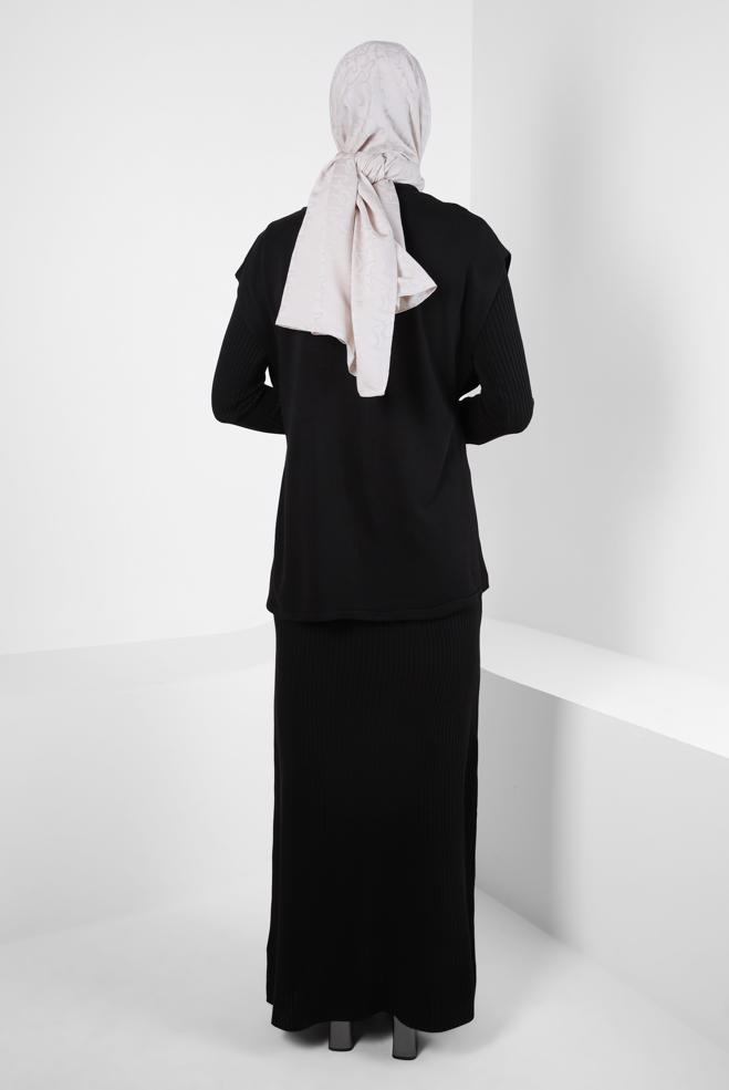 Hijab clothing BLACK KNITWEAR DRESS SUIT 44091 - ALVİNA
