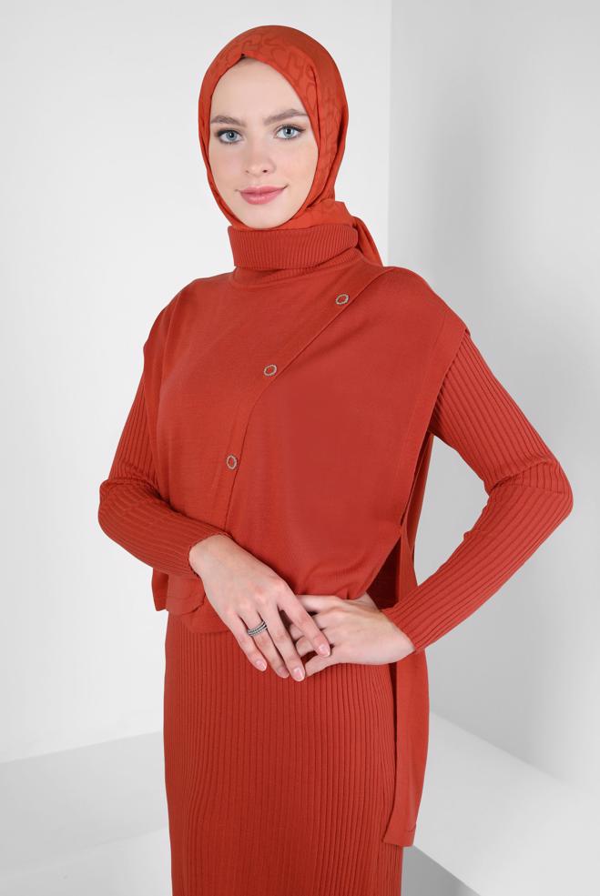 Hijab clothing ORANGE KNITWEAR DRESS SUIT 44091 - ALVİNA