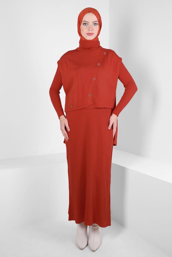 Hijab clothing ORANGE KNITWEAR DRESS SUIT 44091 - ALVİNA