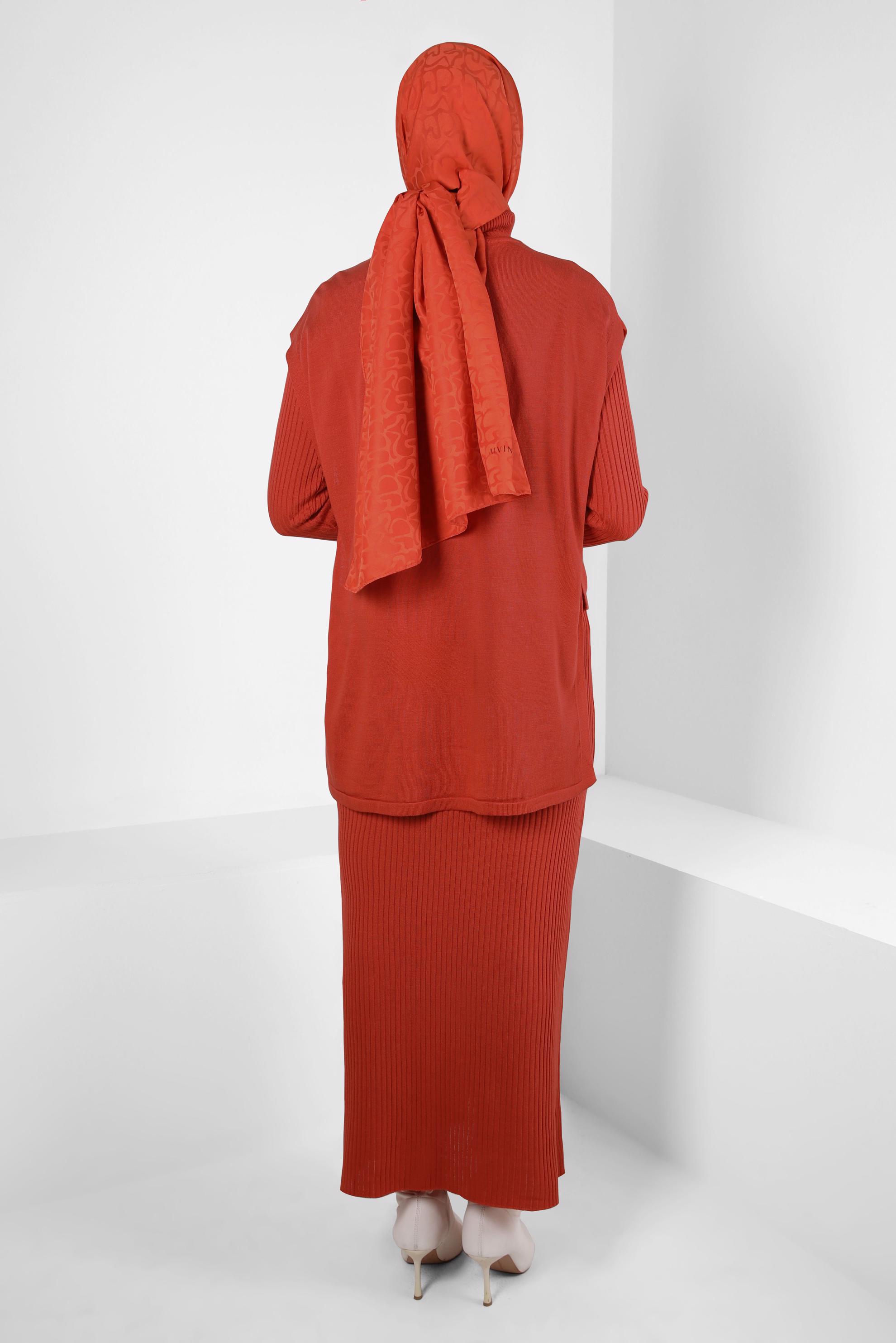 Hijab clothing ORANGE KNITWEAR DRESS SUIT 44091