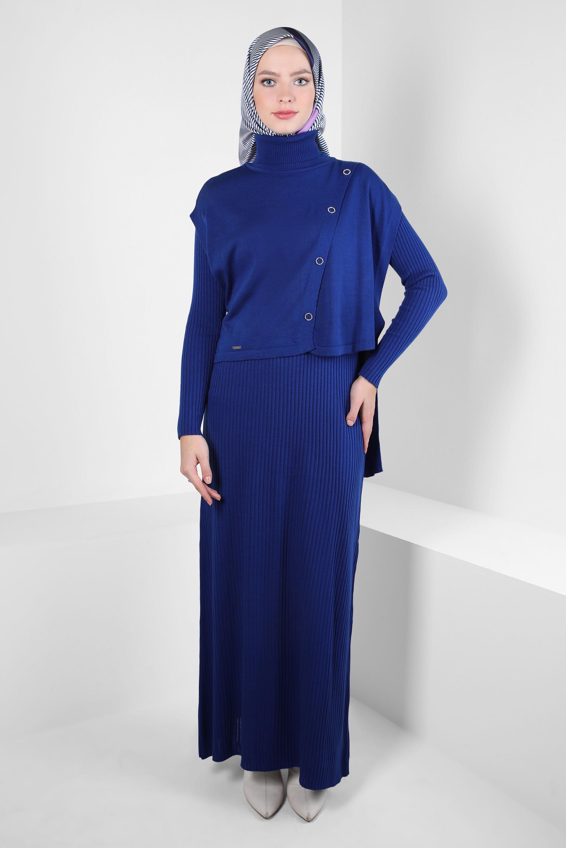 Vêtements hijab BLEU COSTUME ROBE EN TRICOT 44091