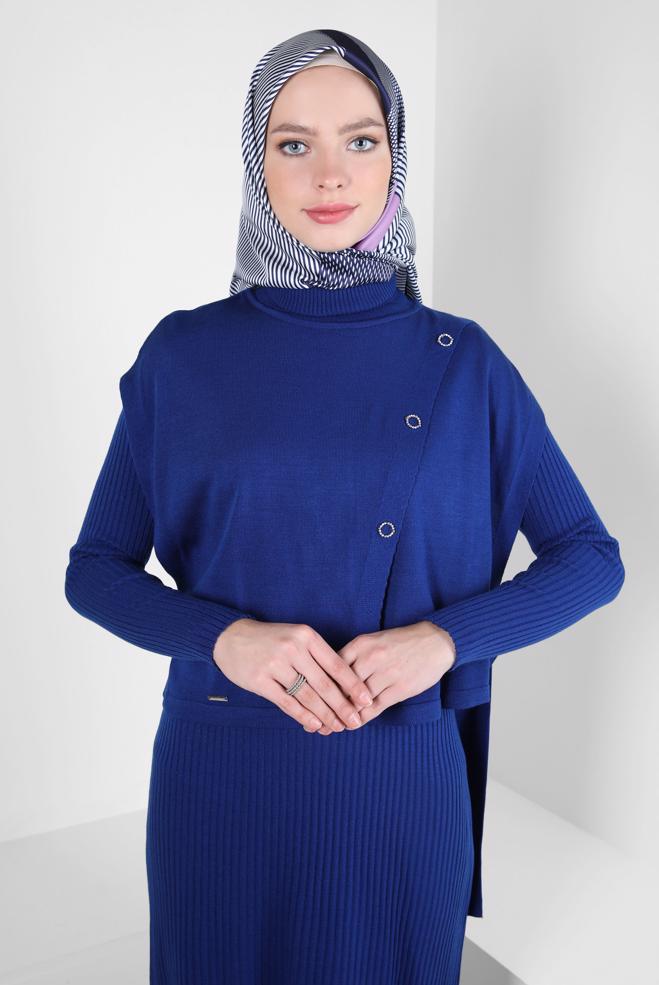 Hijab clothing BLUE KNITWEAR DRESS SUIT 44091 - ALVİNA