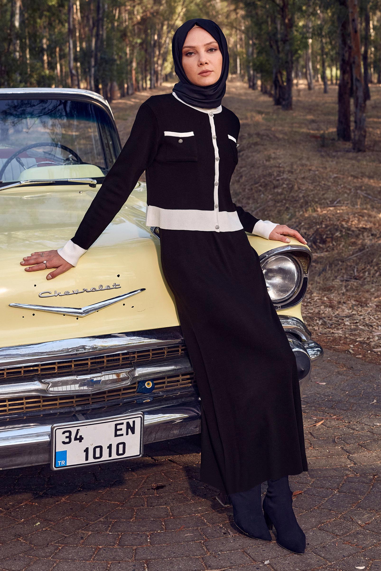 Vêtements hijab NOIR TAILLEUR ROBE AVEC VESTE 44092