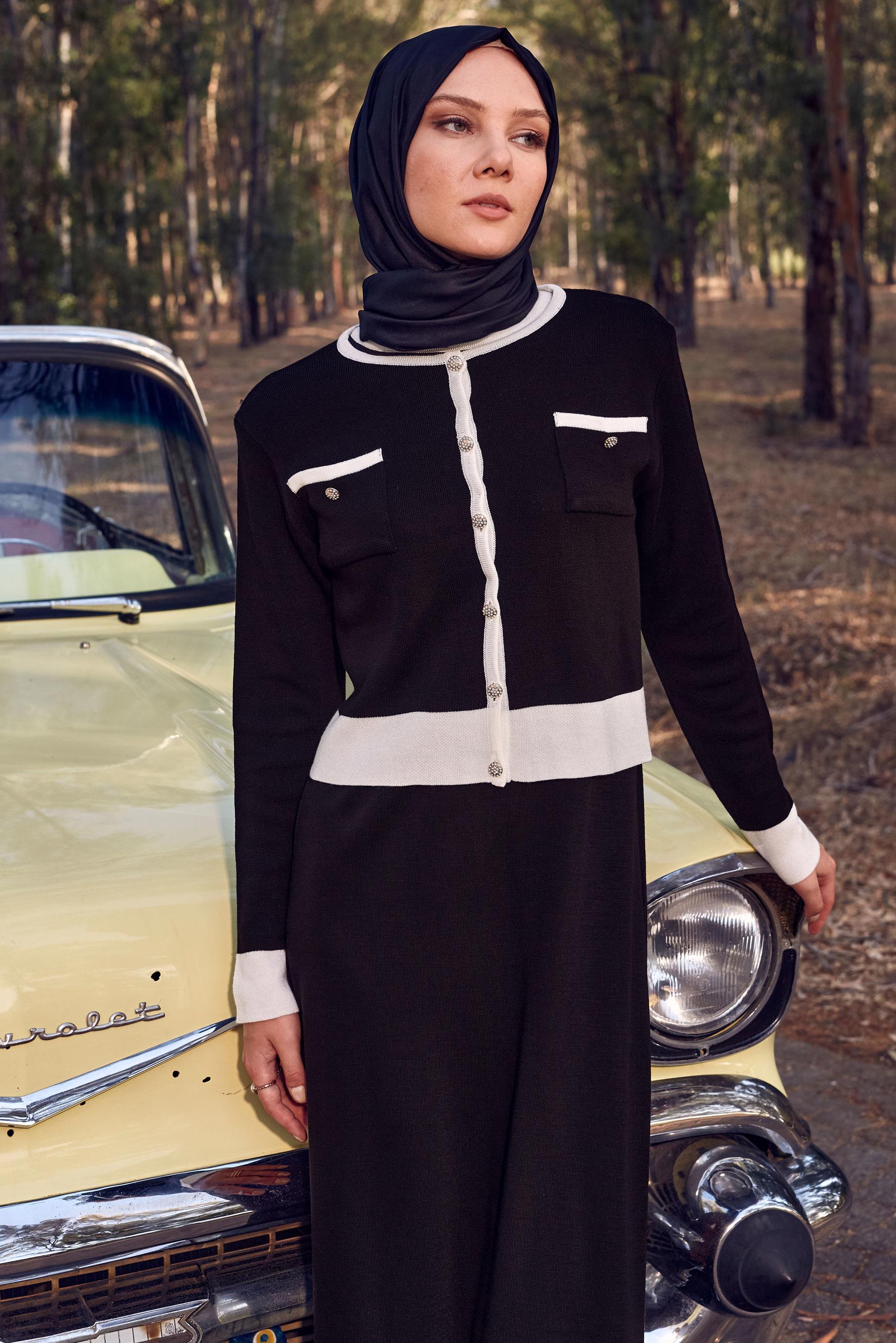 Vêtements hijab NOIR TAILLEUR ROBE AVEC VESTE 44092