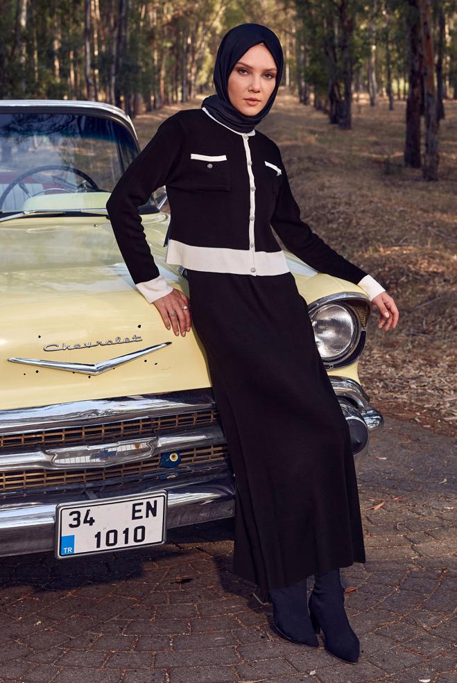 Hijab clothing BLACK DRESS SUIT WITH JACKET 44092 - ALVİNA