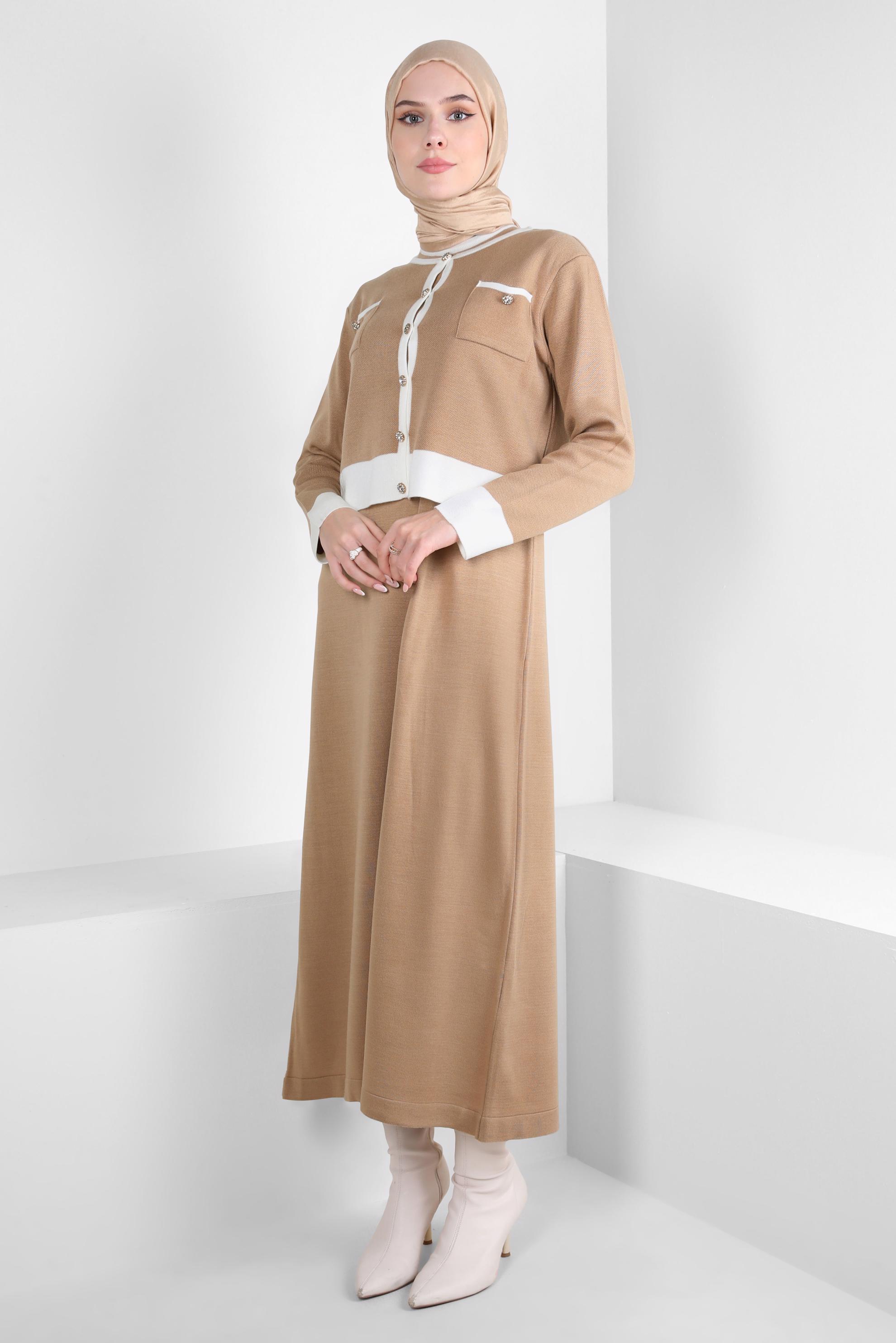 Vêtements hijab BRUN TAILLEUR ROBE AVEC VESTE 44092