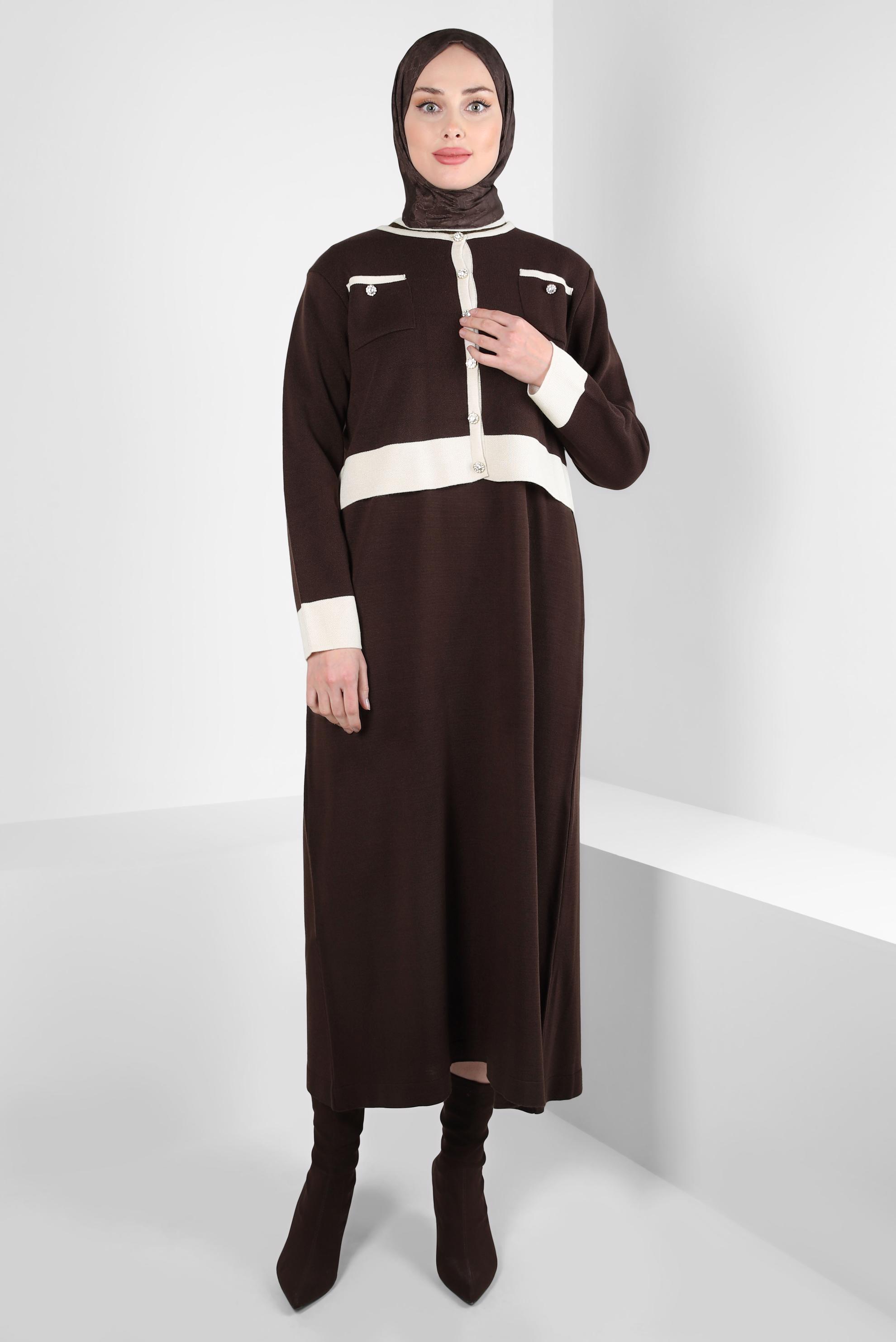 Vêtements hijab BRUN TAILLEUR ROBE AVEC VESTE 44092