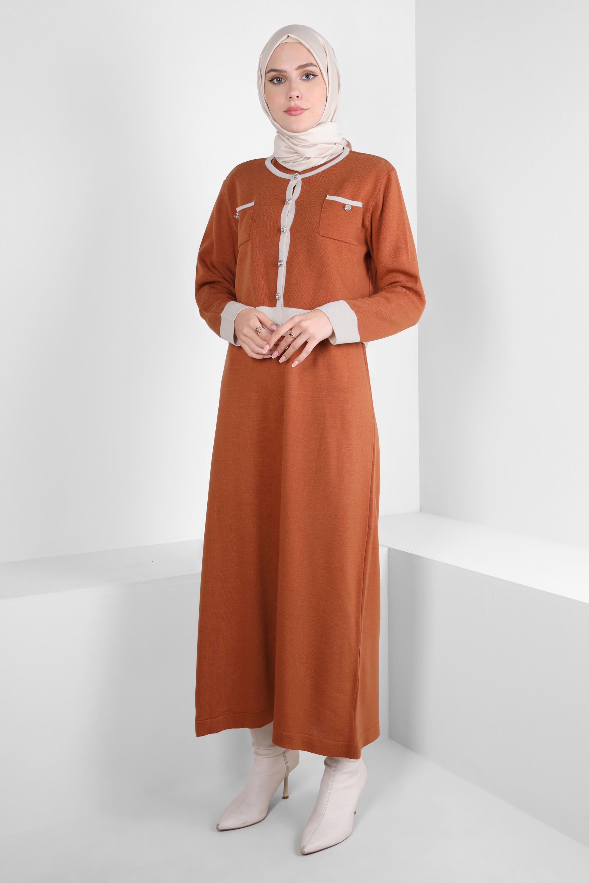 Tesettür giyim TURUNCU CEKETLİ ELBİSELİ TAKIM 44092