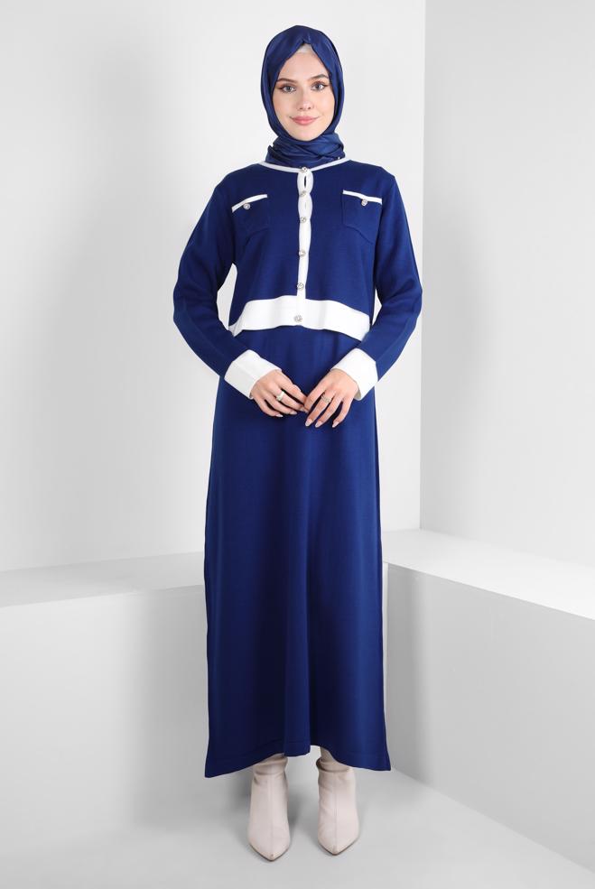Hijab clothing BLUE DRESS SUIT WITH JACKET 44092 - ALVİNA