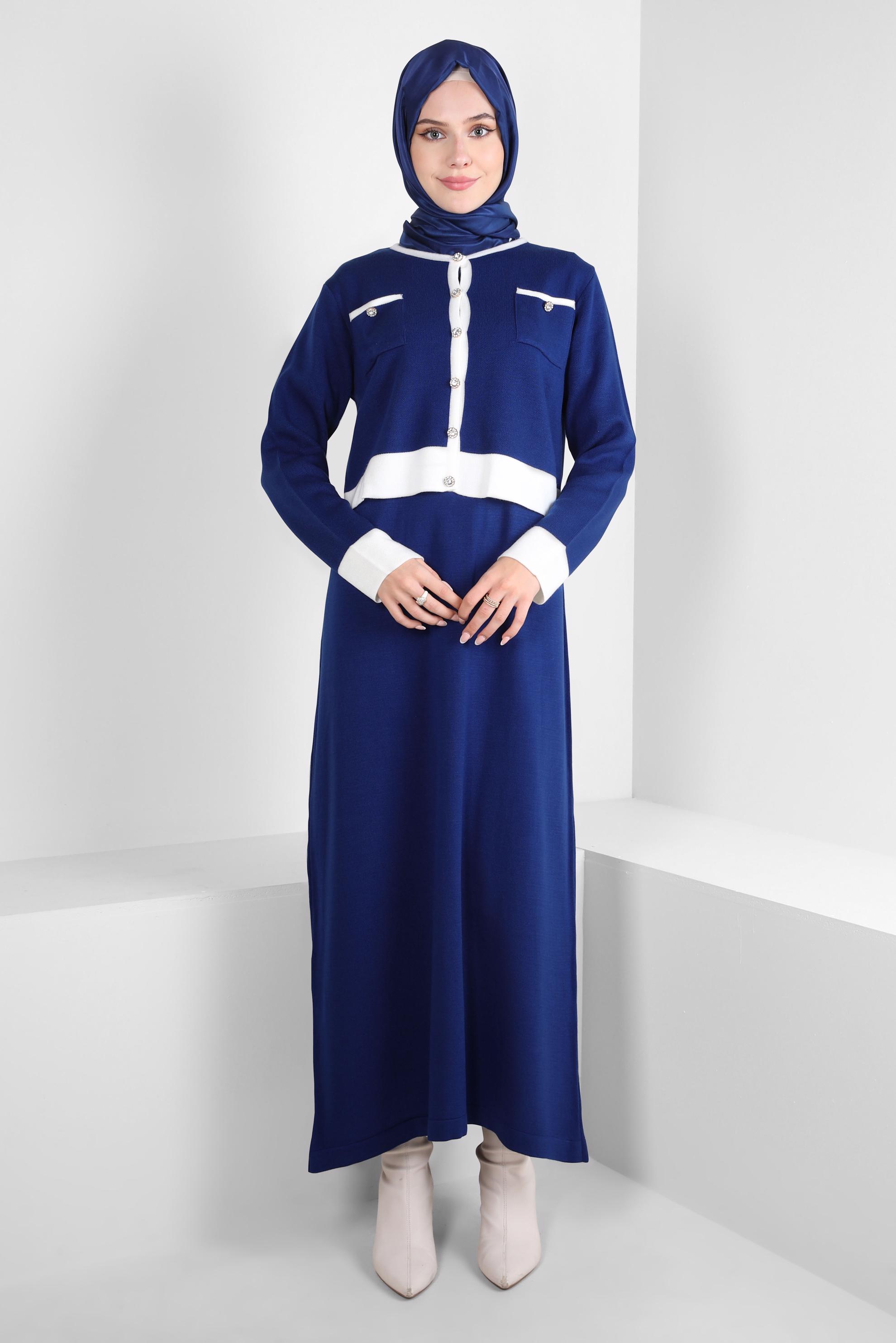Vêtements hijab BLEU TAILLEUR ROBE AVEC VESTE 44092