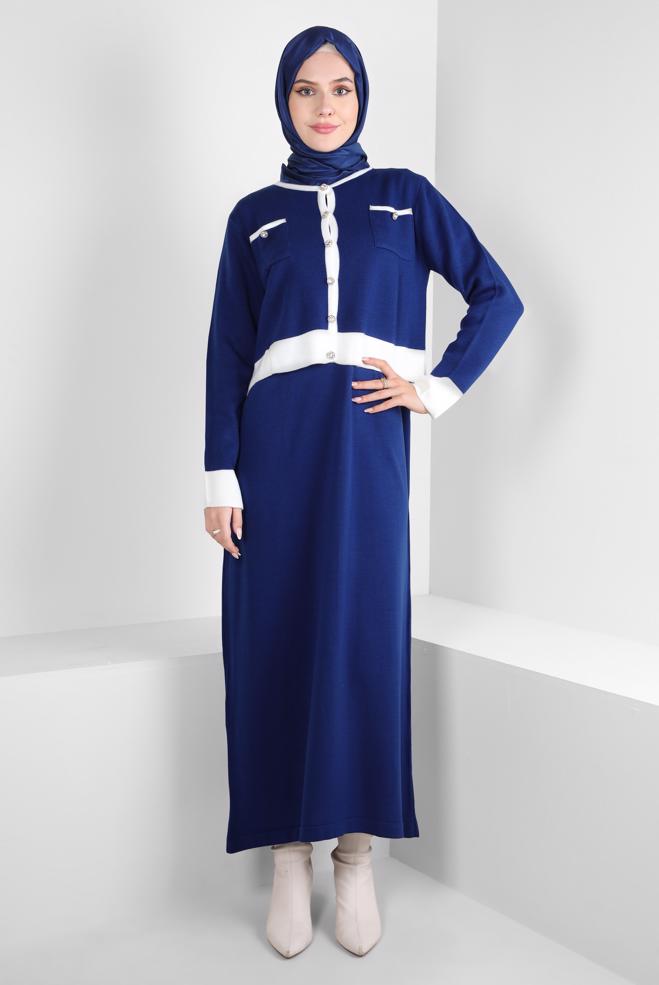 Hijab clothing BLUE DRESS SUIT WITH JACKET 44092 - ALVİNA