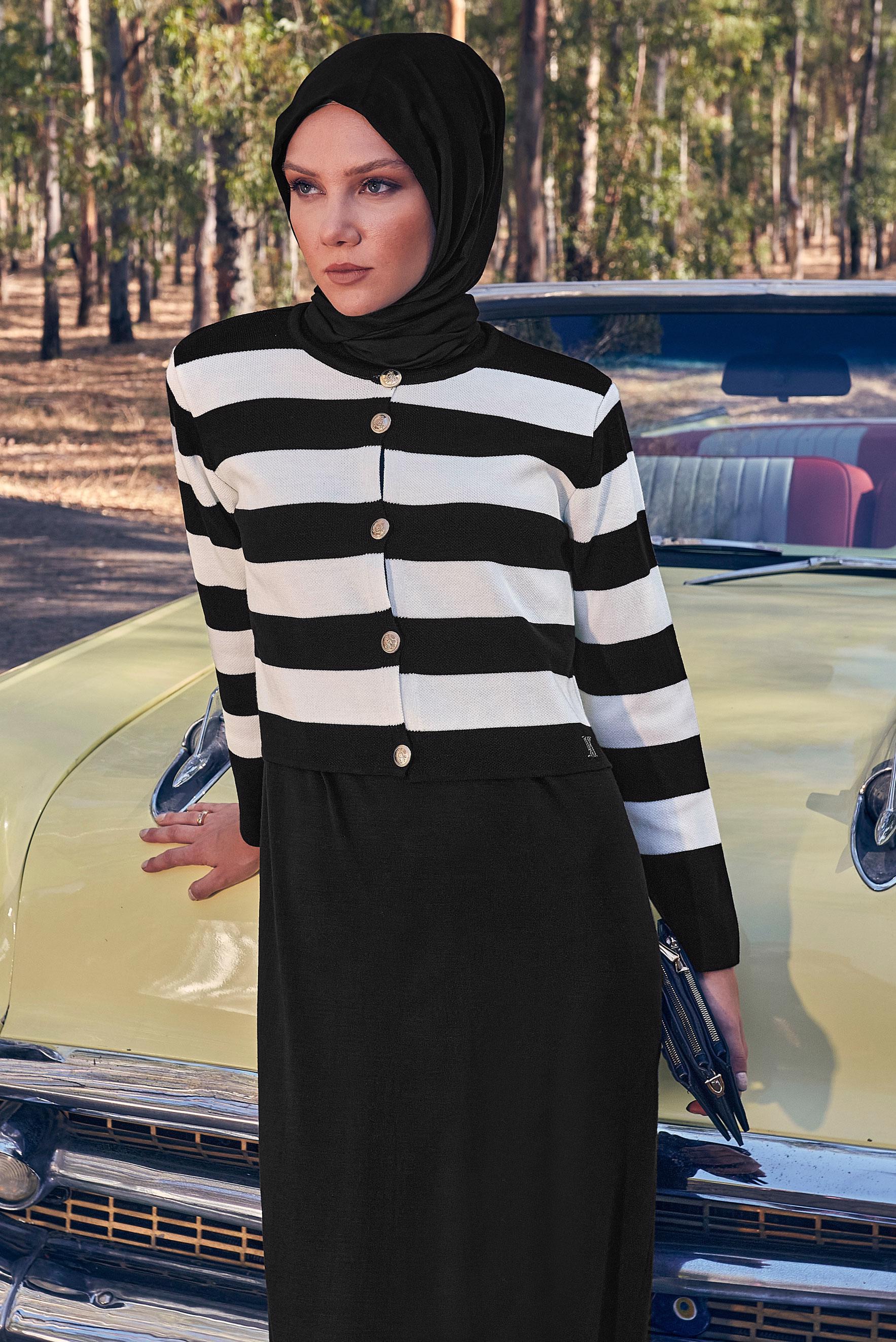 Vêtements hijab NOIR ROBE EN TRICOT À RAYURES 44094