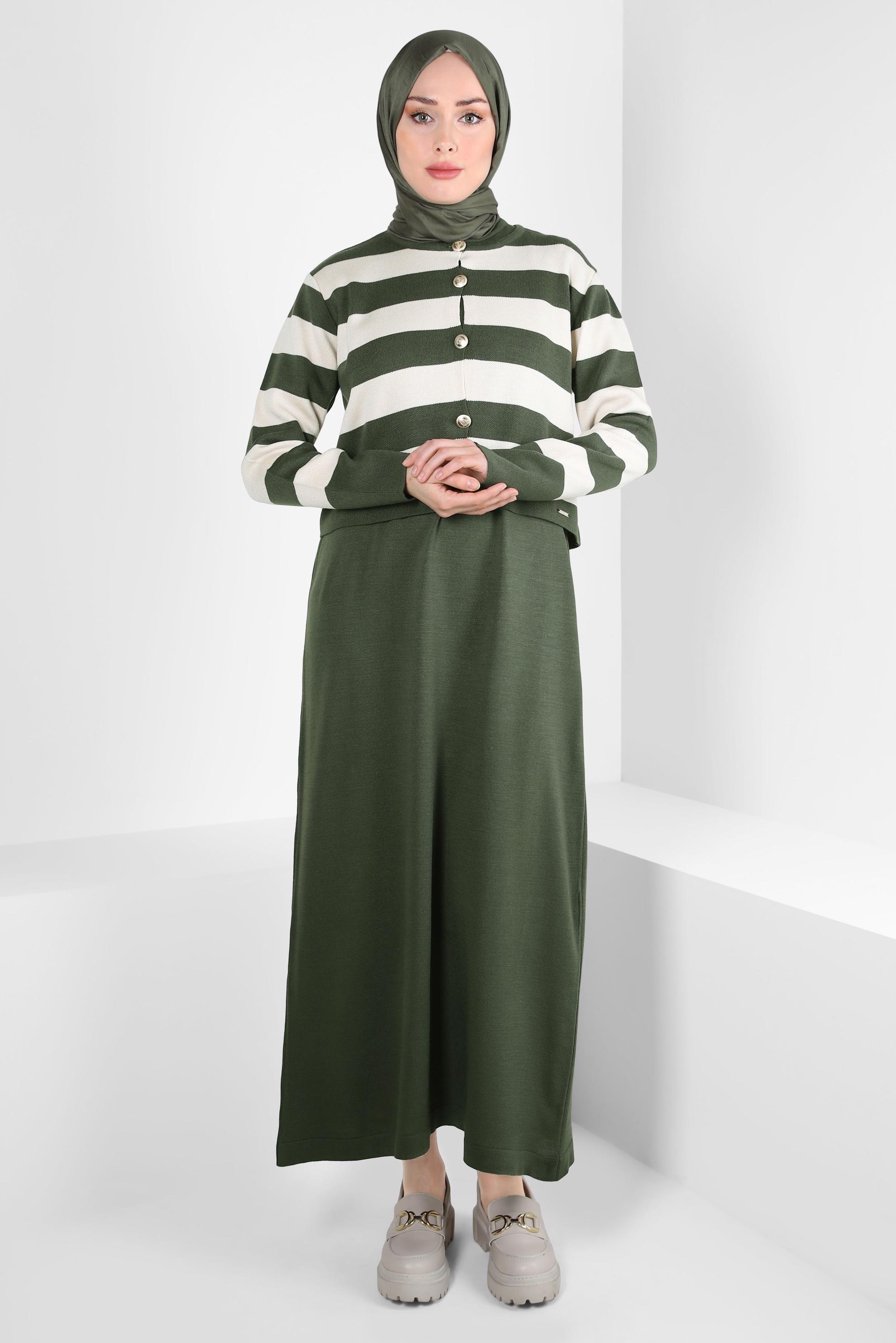 Vêtements hijab KAKI ROBE EN TRICOT À RAYURES 44094
