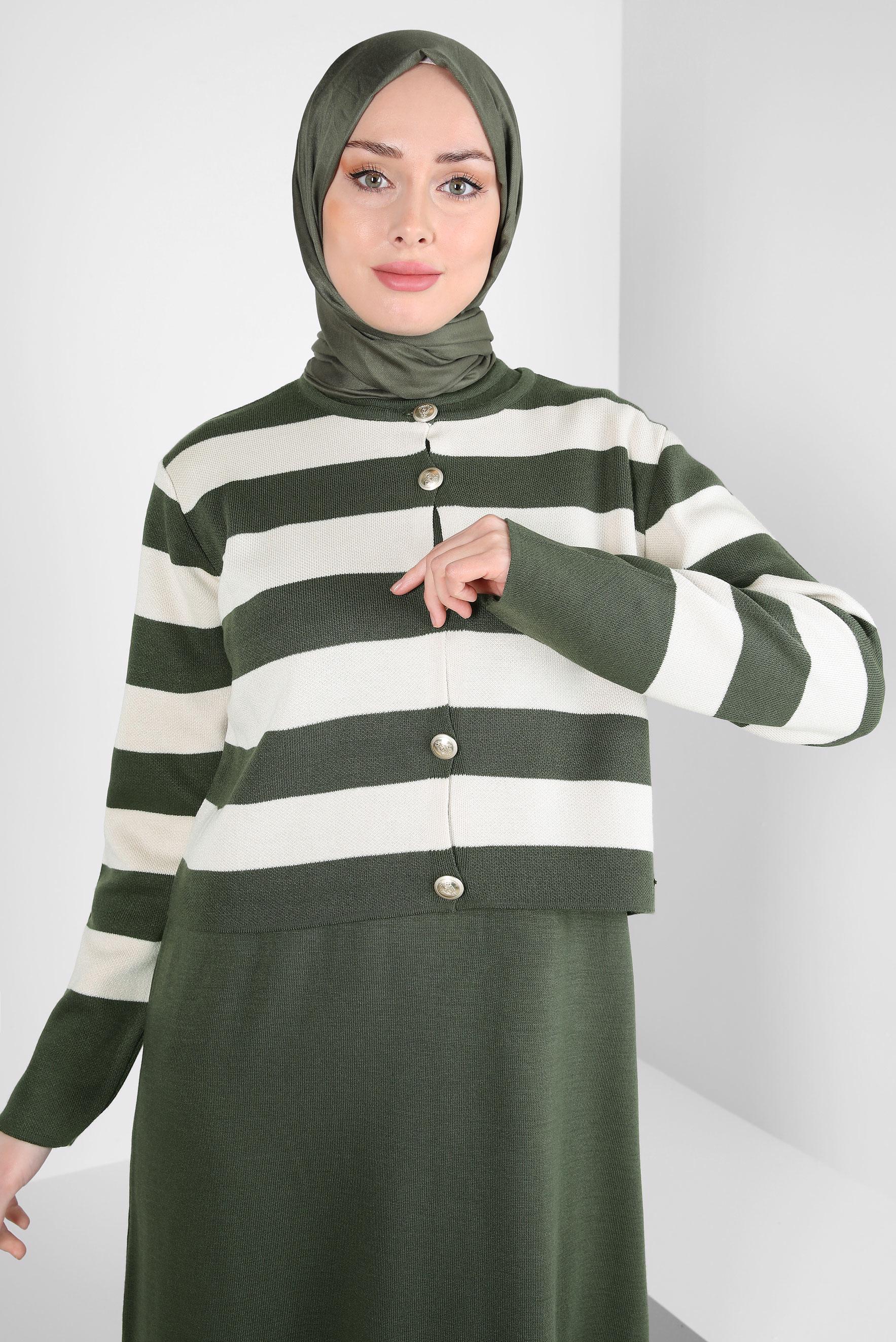 Vêtements hijab KAKI ROBE EN TRICOT À RAYURES 44094