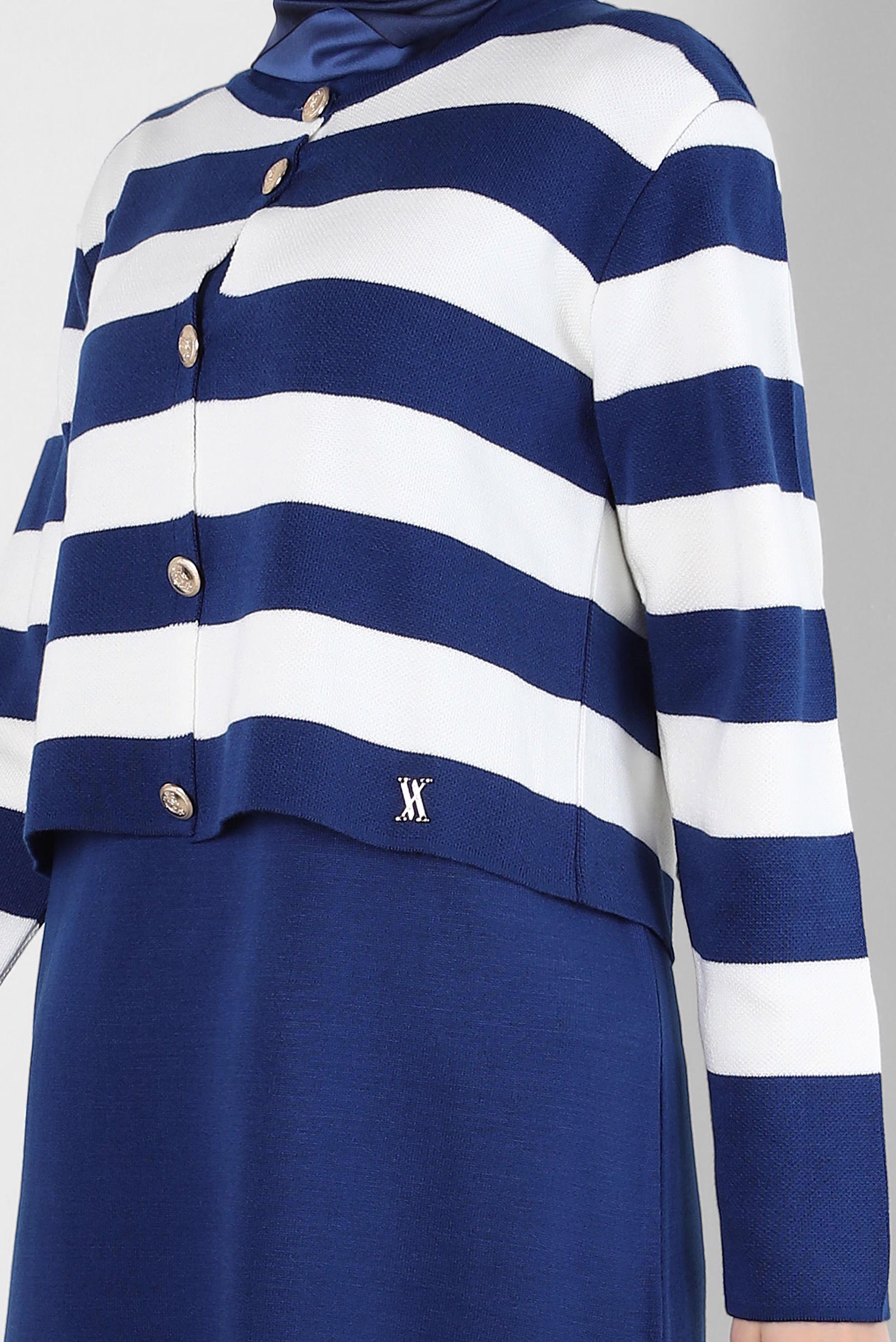 Vêtements hijab BLEU ROBE EN TRICOT À RAYURES 44094