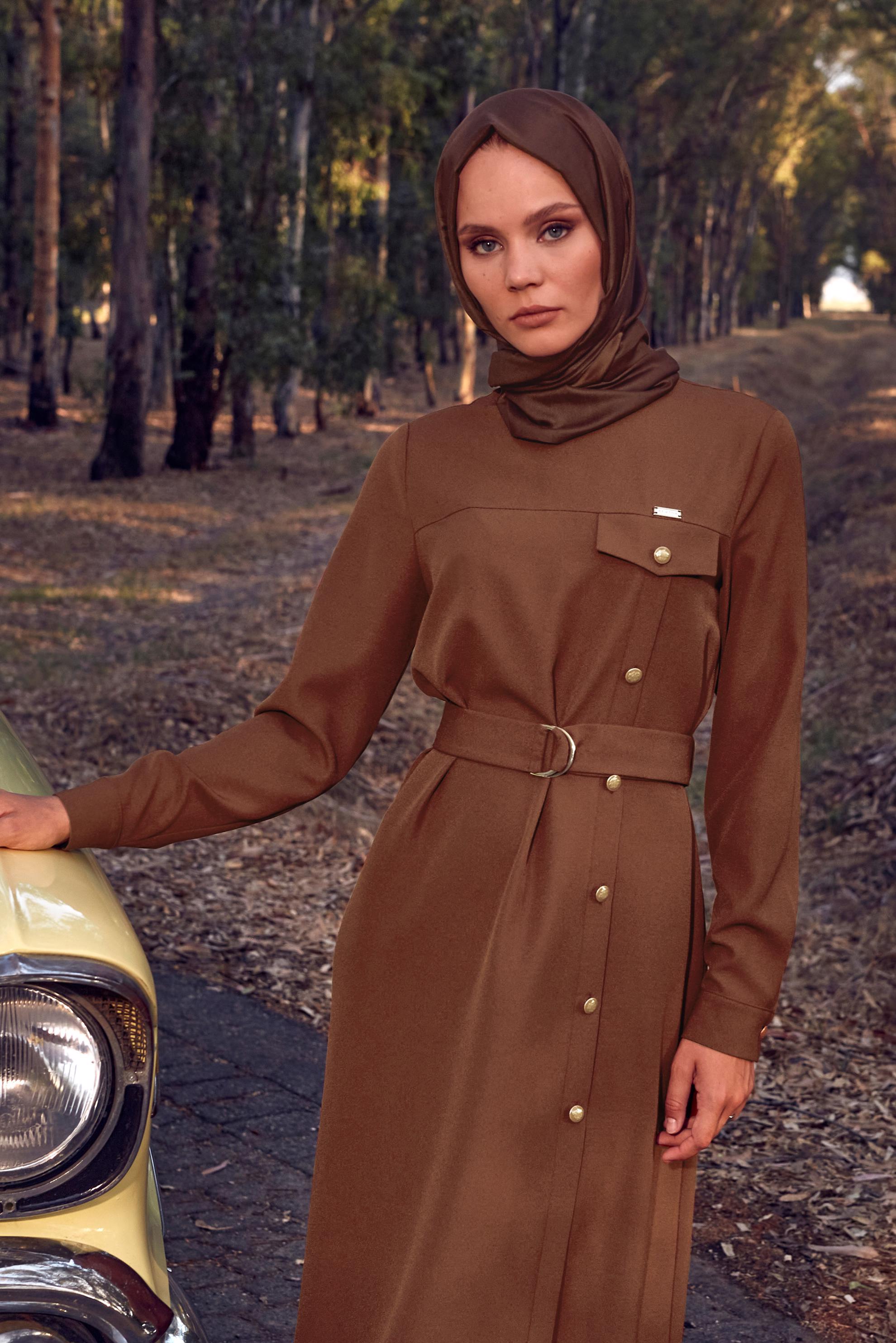 Hijab clothing COPPER / BRONZE BELTED DRESS 44160