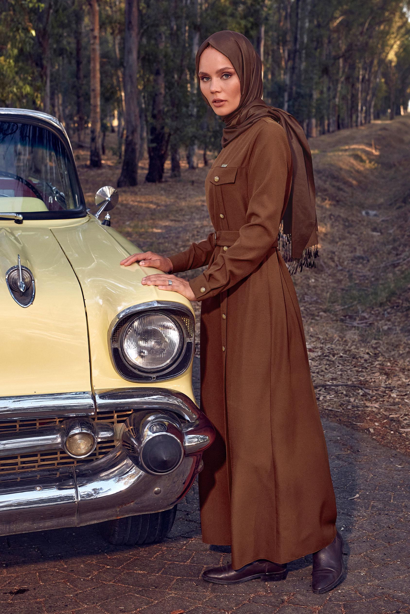 Hijab clothing COPPER / BRONZE BELTED DRESS 44160