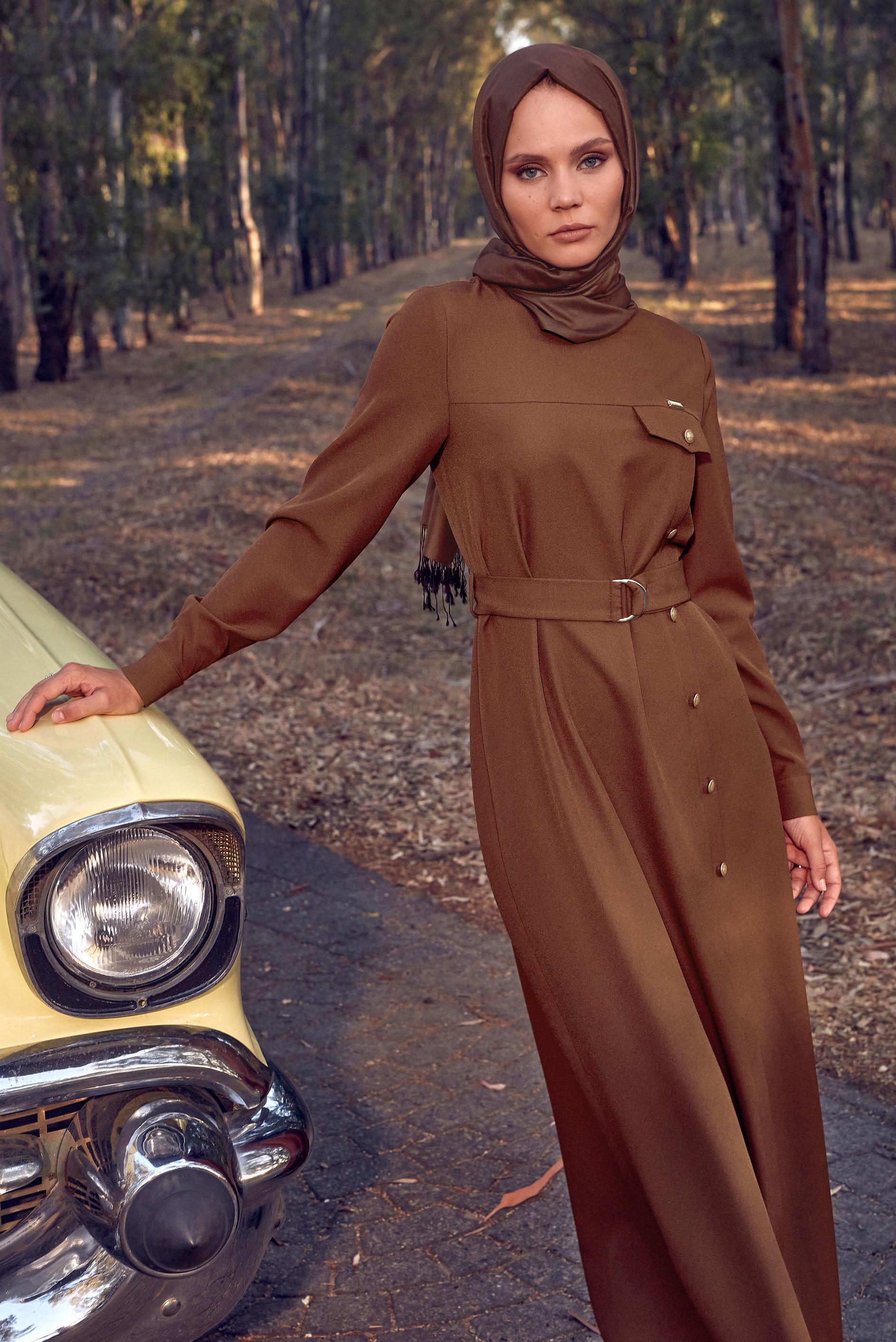 Hijab clothing COPPER / BRONZE BELTED DRESS 44160