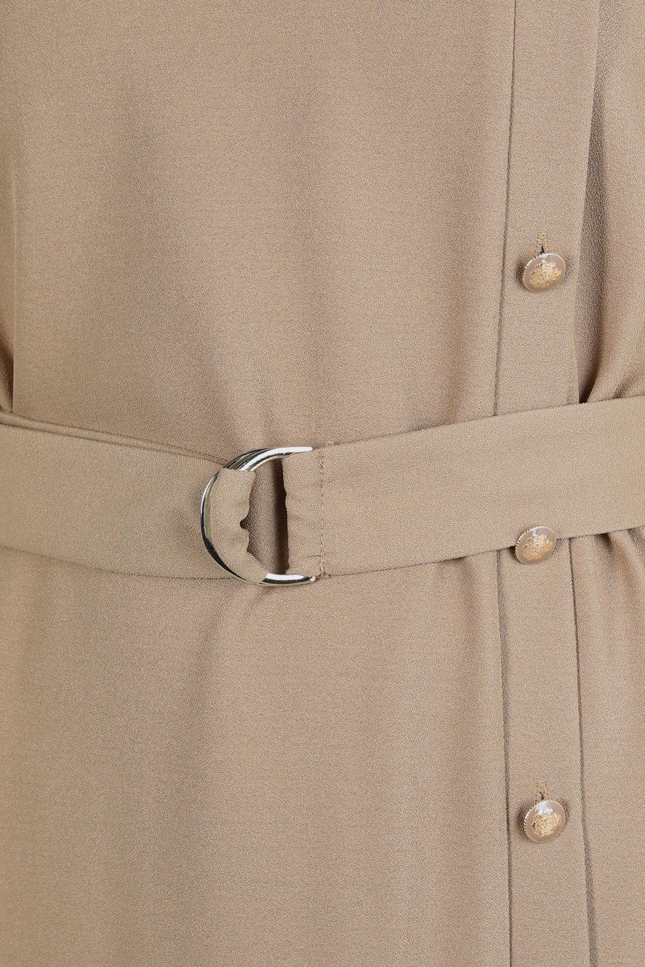 Tesettür giyim KAHVE KEMERLİ KREP ELBİSE 44160