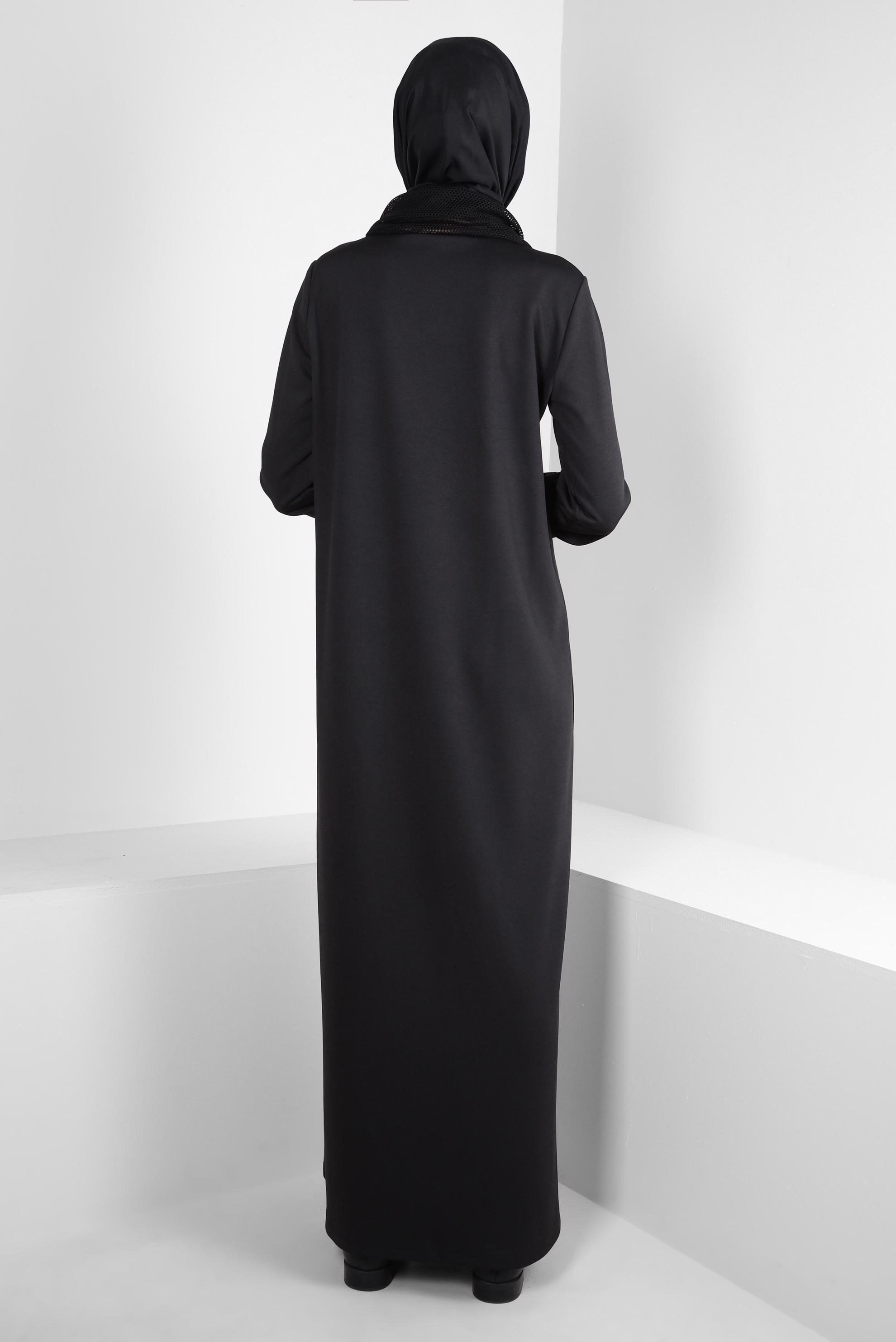 Tesettür giyim SİYAH FİLE DETAYLI ELBİSE 44168