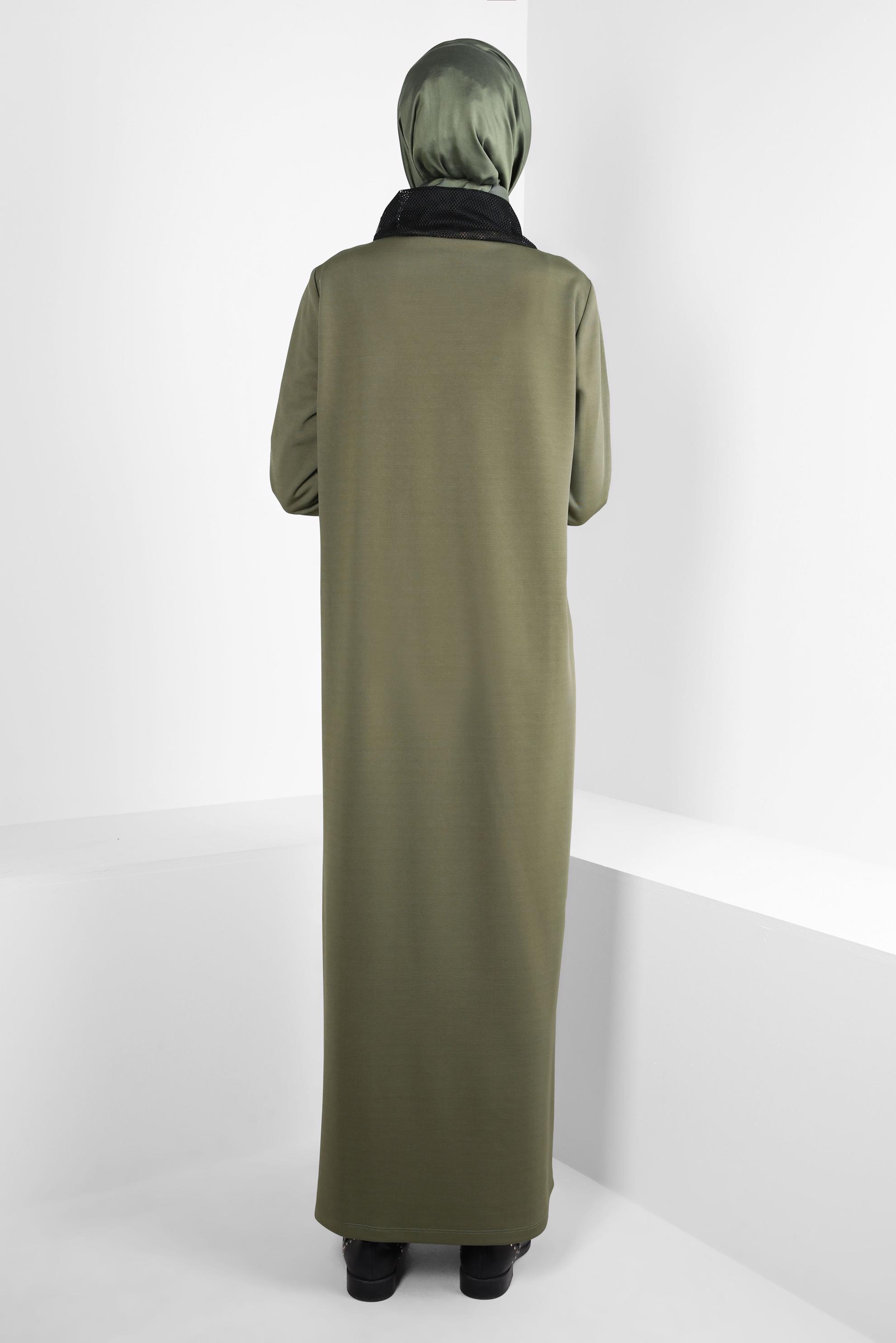 Tesettür giyim HAKİ FİLE DETAYLI ELBİSE 44168