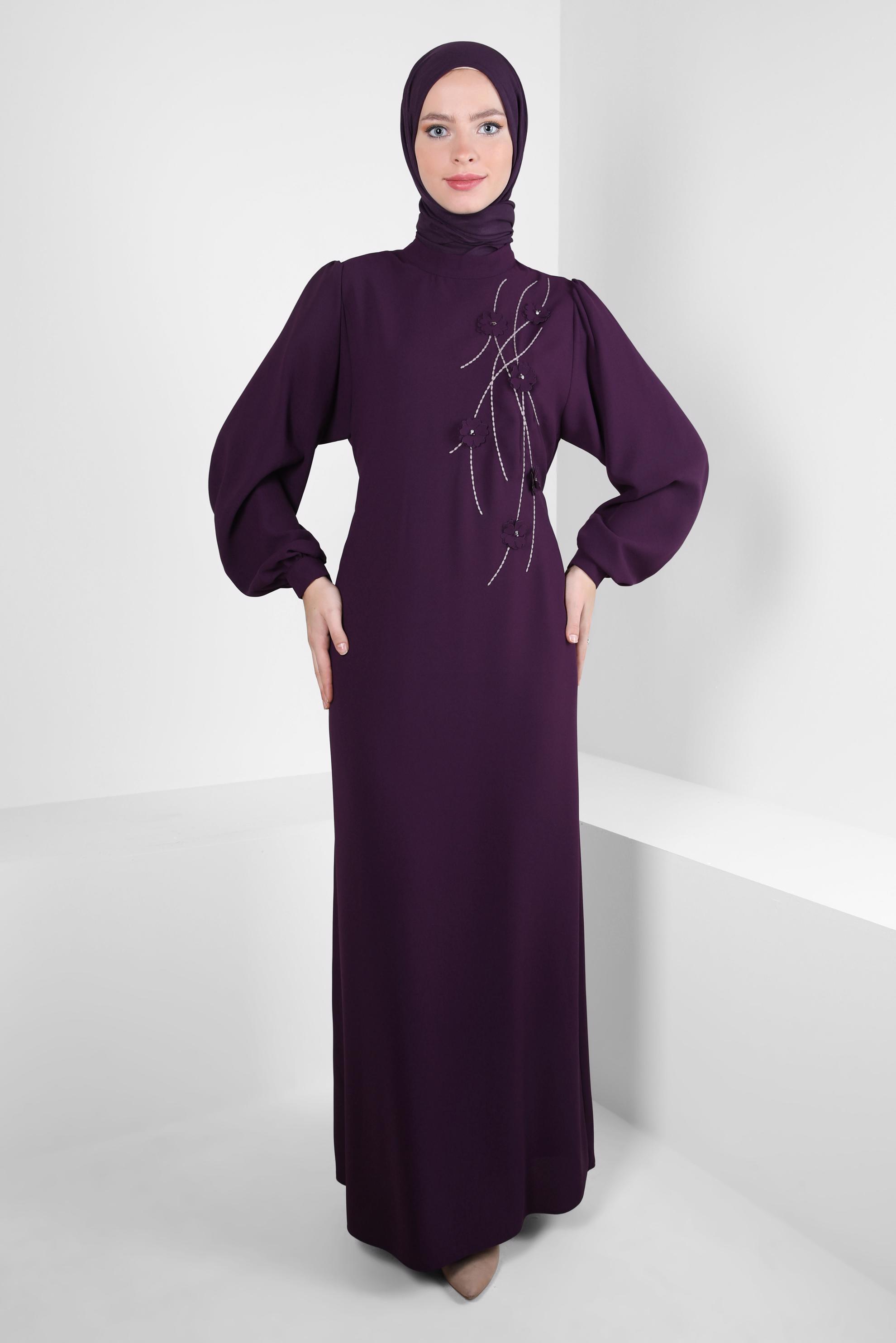 Hijab clothing DAMSON FLOWER DETAIL DRESS 44179