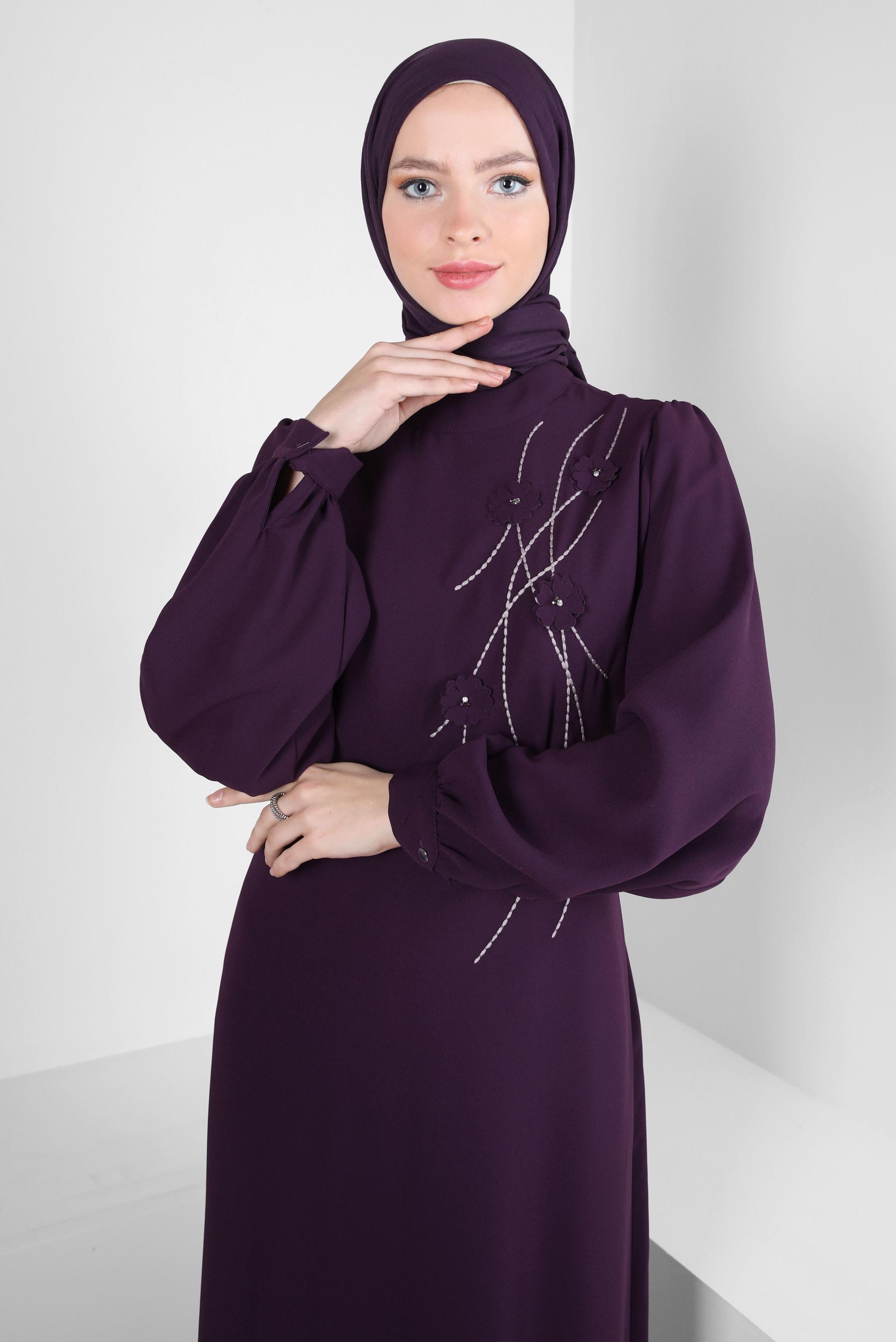 Hijab clothing DAMSON FLOWER DETAIL DRESS 44179