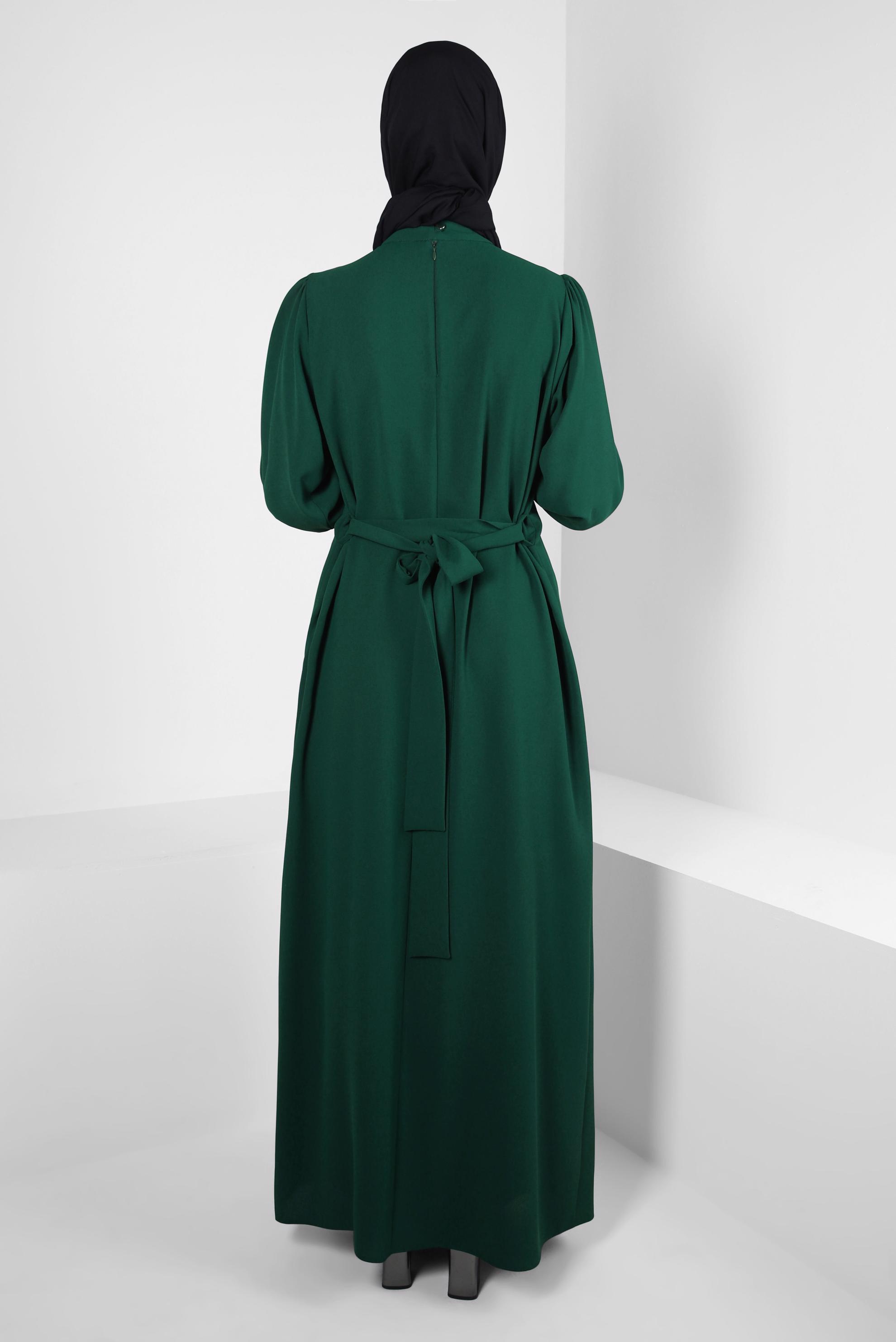 Hijab clothing GREEN FLOWER DETAIL DRESS 44179