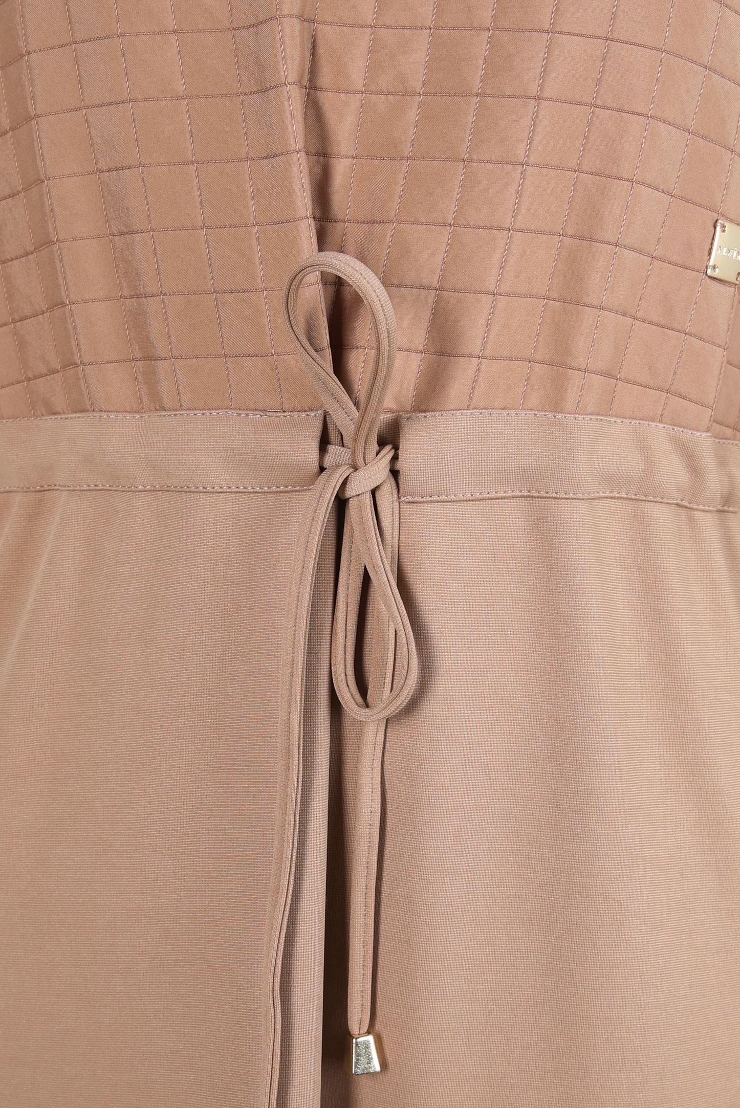 Tesettür giyim BEJ BELİ BÜZGÜLÜ ELBİSE 44196