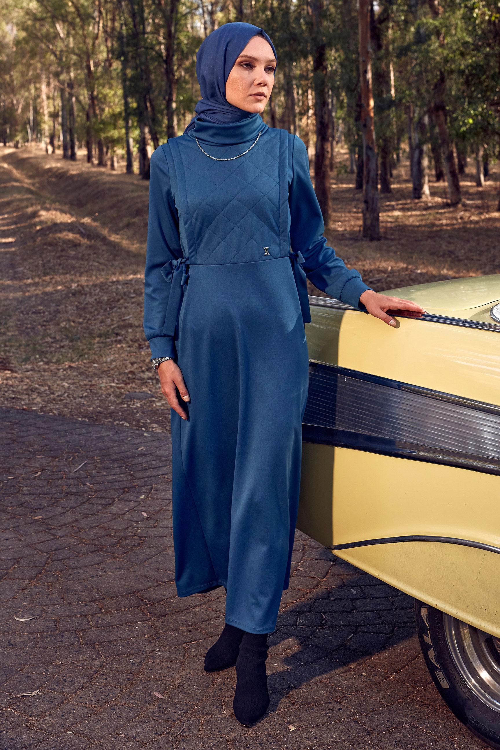 Hijab clothing NAVY BLUE LACING DETAIL DRESS 44197