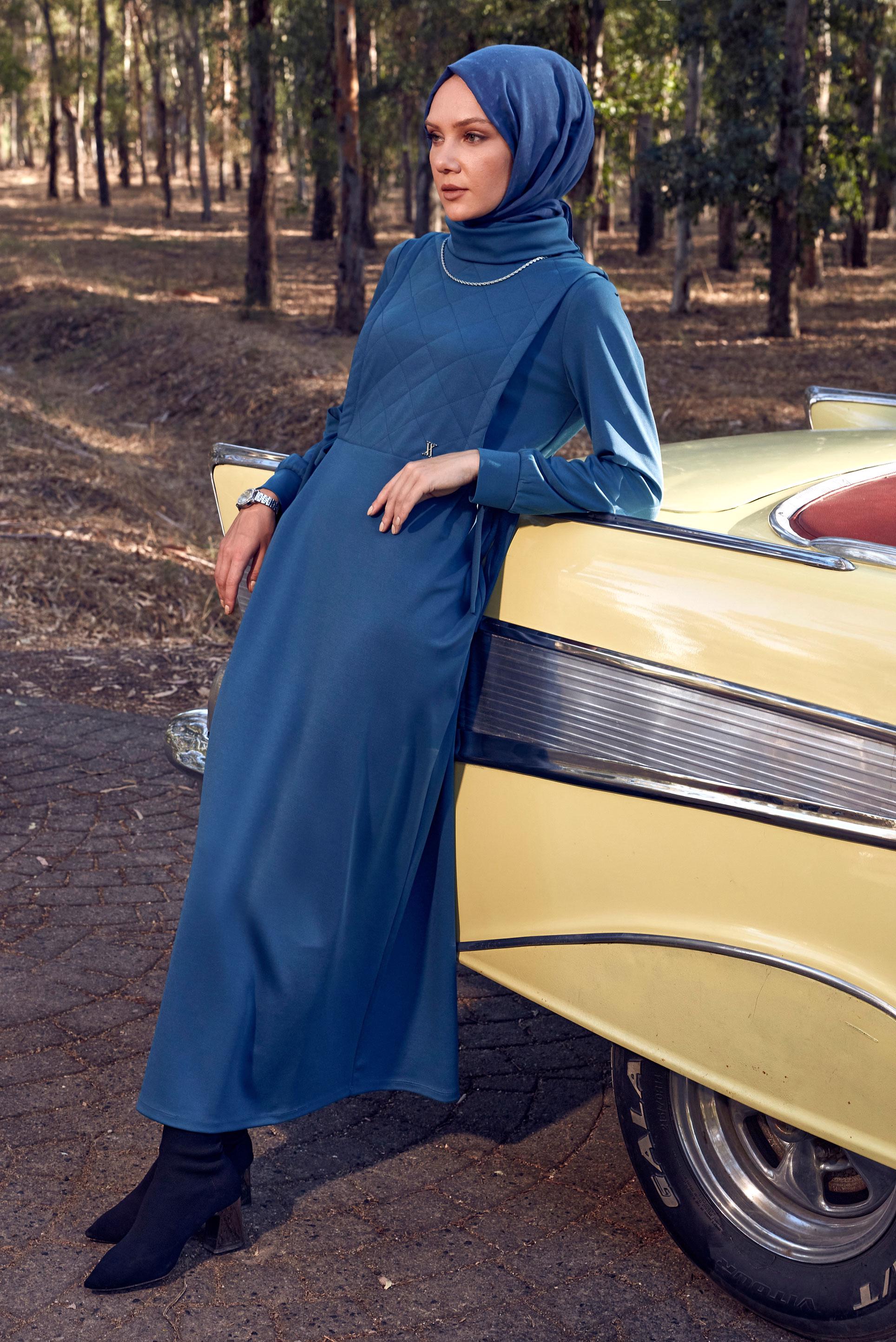 Hijab clothing NAVY BLUE LACING DETAIL DRESS 44197