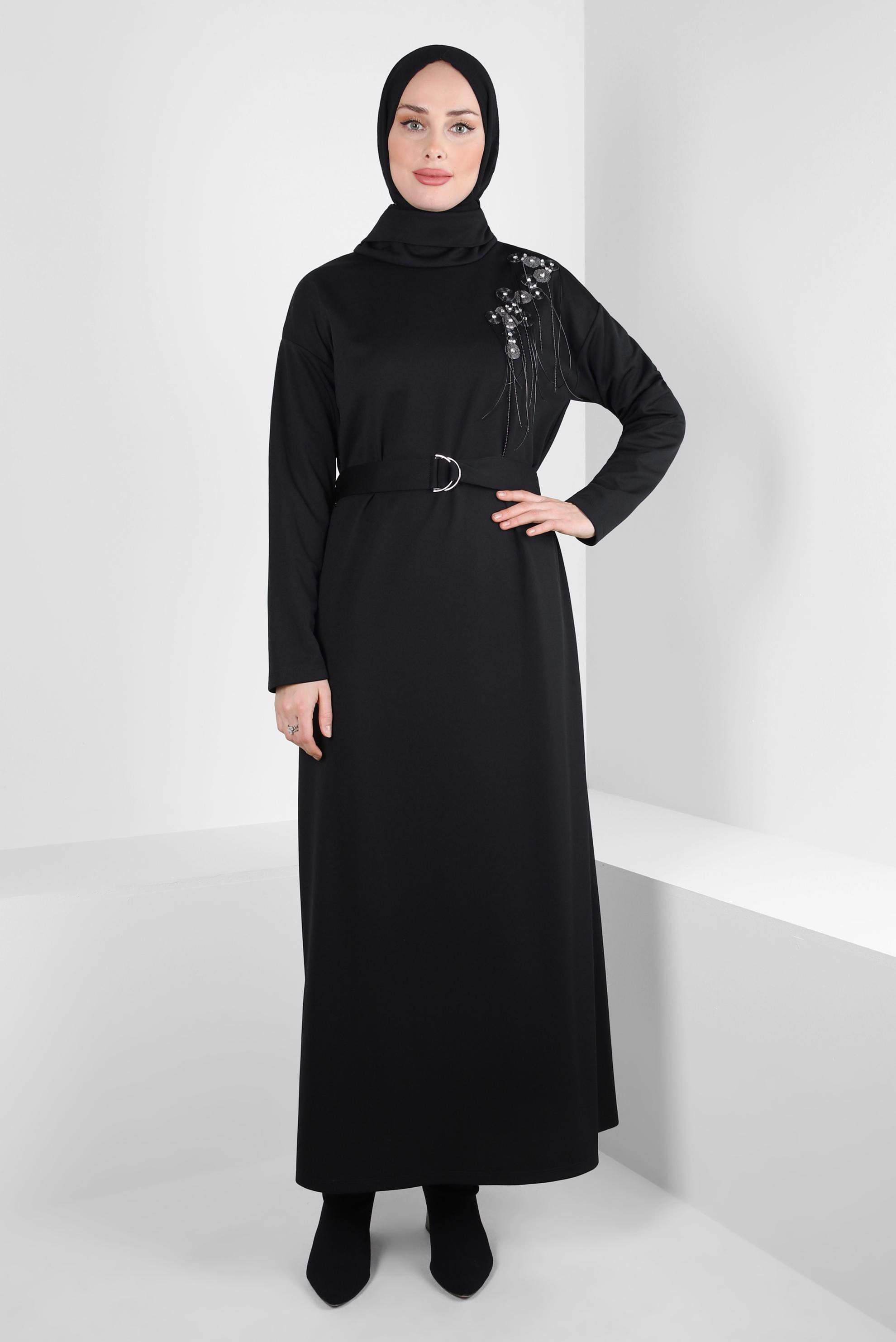 Hijab clothing BLACK BELTED DRESS 44213