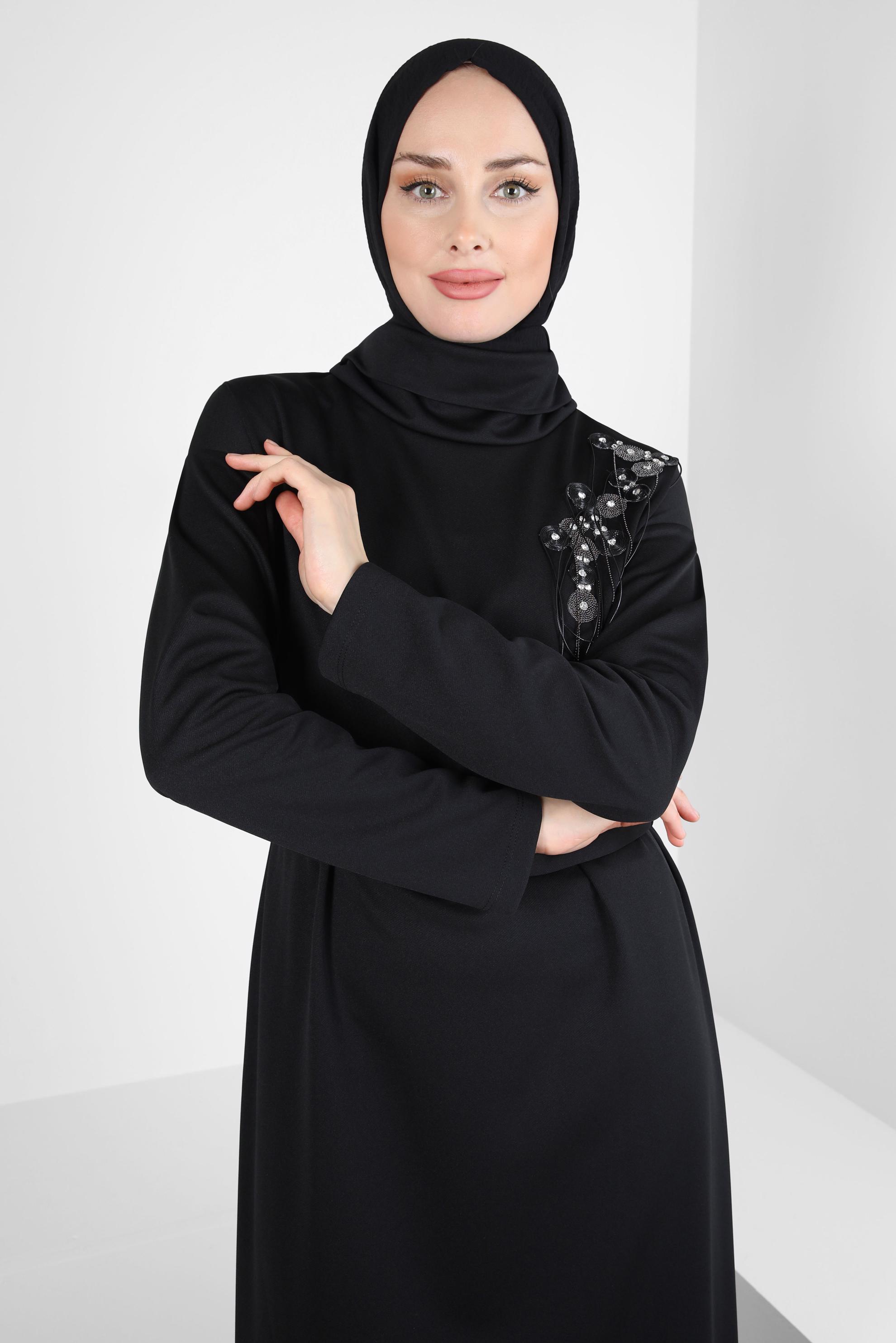 Hijab clothing BLACK BELTED DRESS 44213
