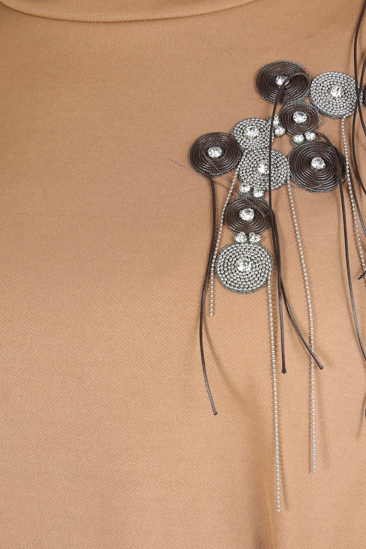 Tesettür giyim KAHVE KEMERLİ ÖRME ELBİSE 44213