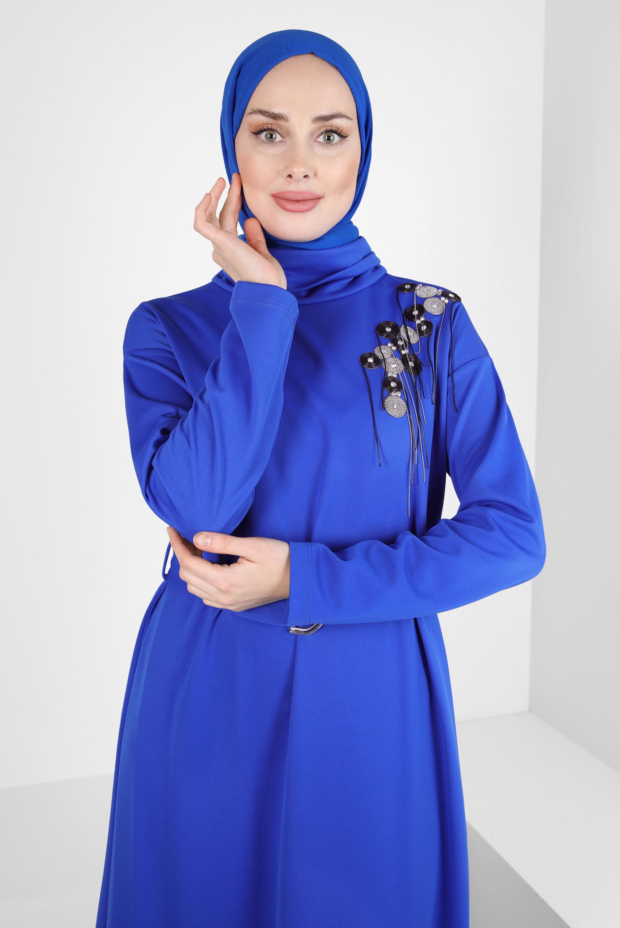 Hijab clothing NAVY BLUE BELTED DRESS 44213