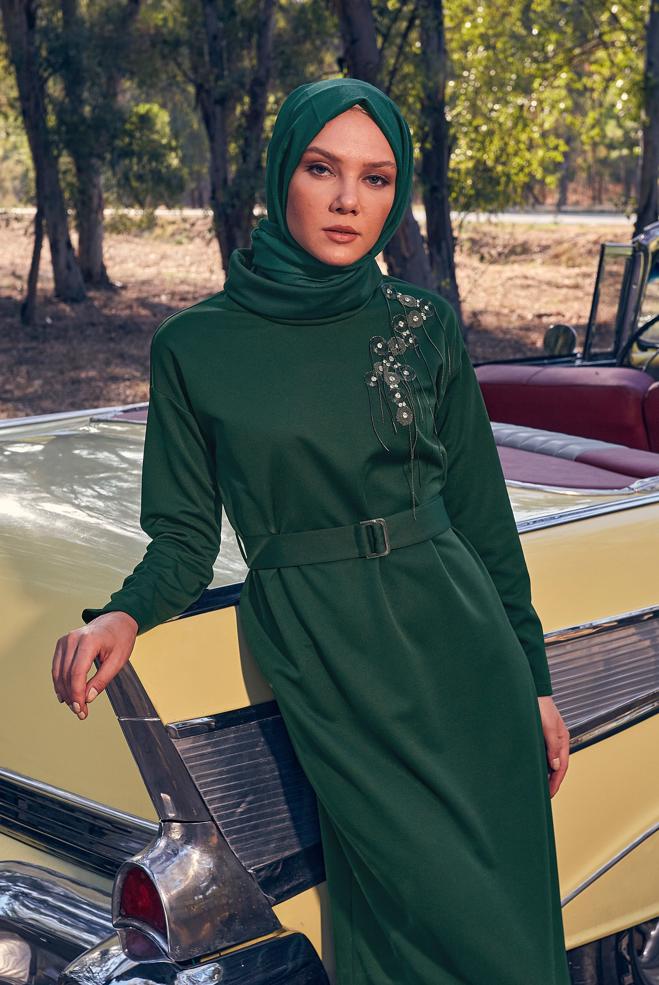 Vêtements hijab VERT ROBE CEINTURE 44213 - ALVİNA
