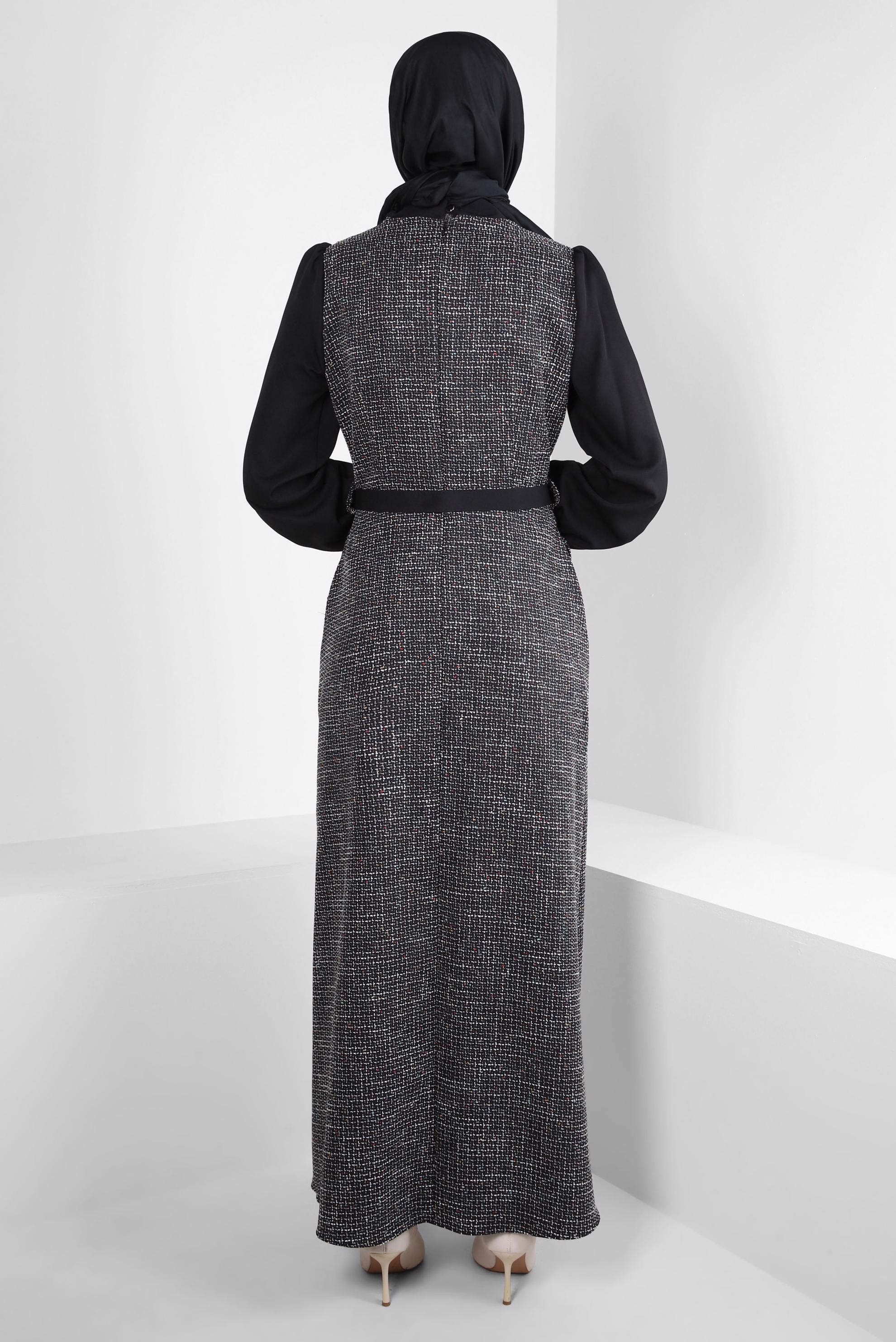 Tesettür giyim SİYAH KEMERLİ ELBİSE 44218