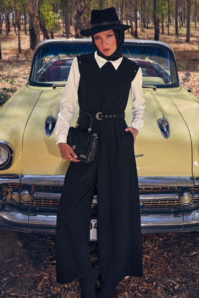 Hijab clothing BLACK BELTED 2-PIECE JUMPSUIT 44231 - ALVİNA