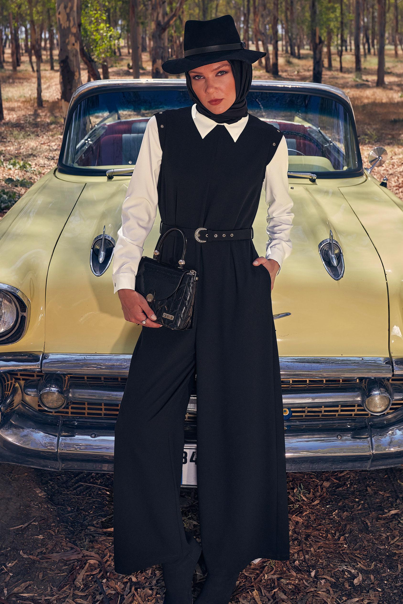 Vêtements hijab NOIR COMBINAISON 2 PIÈCES CEINTURE 44231