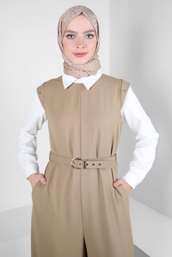Hijab clothing BEIGE BELTED 2-PIECE JUMPSUIT 44231 - ALVİNA