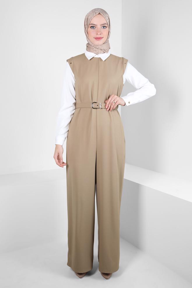 Hijab clothing BEIGE BELTED 2-PIECE JUMPSUIT 44231 - ALVİNA